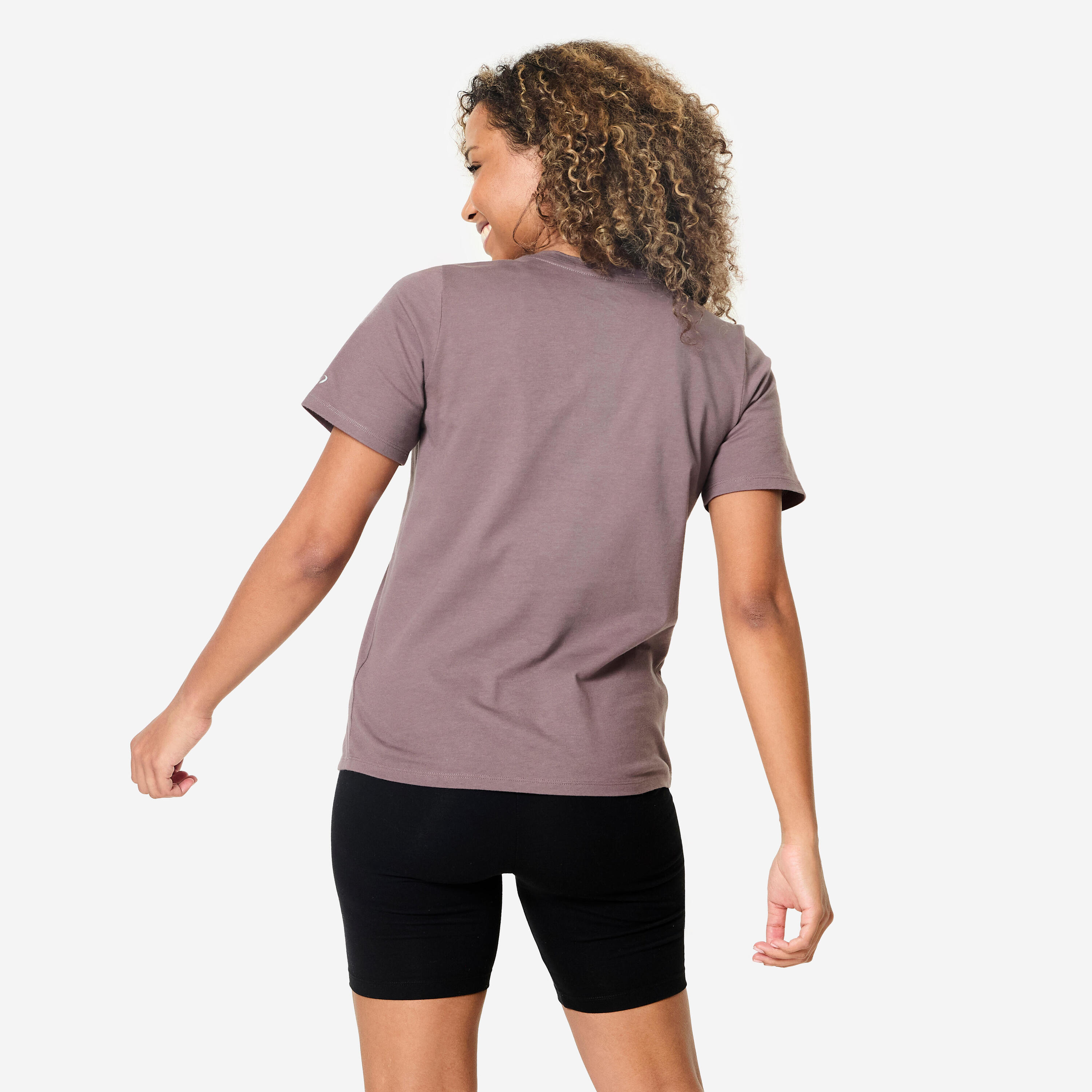 T-shirt col V fitness en coton femme, marron glacé 3/6