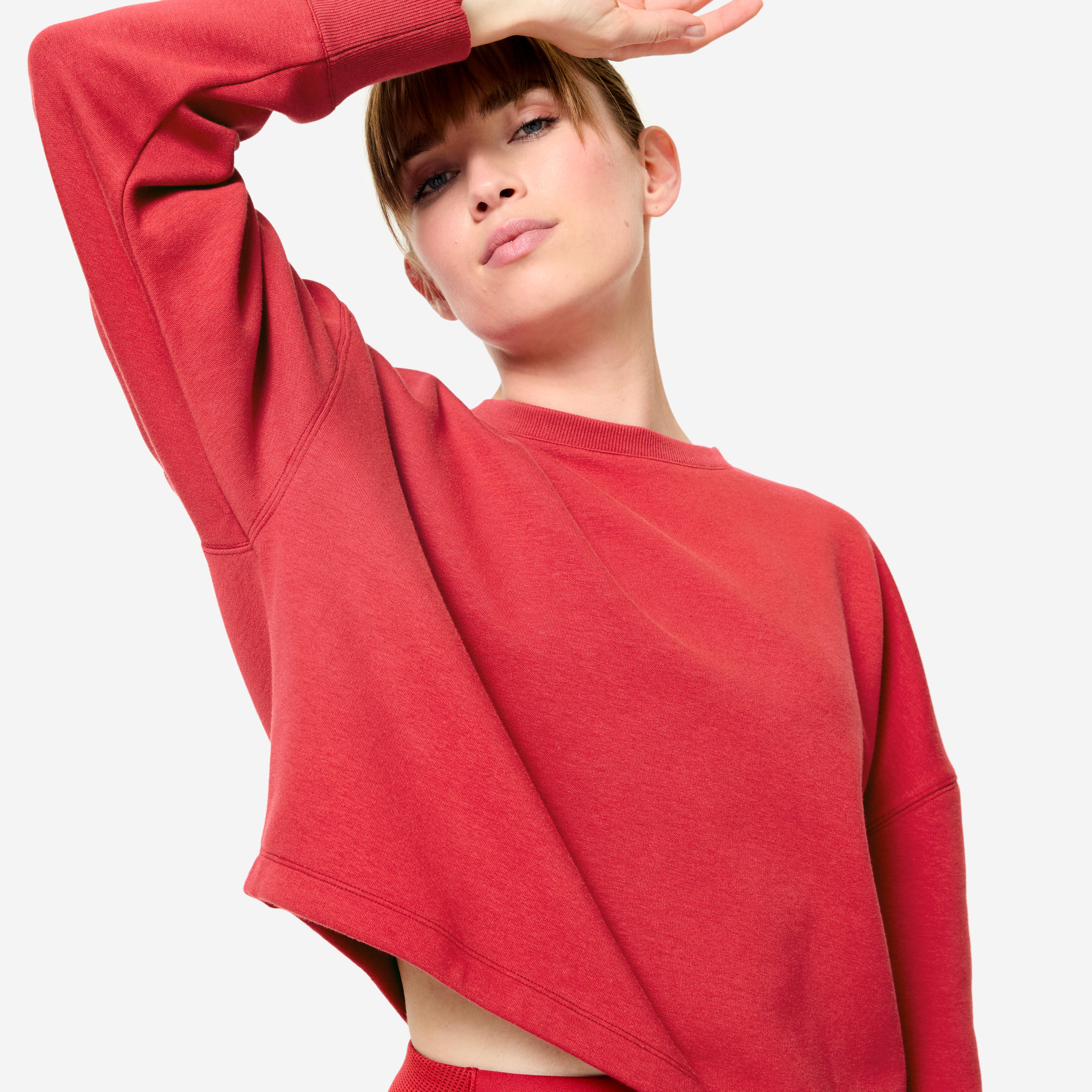 Women's Stretchy & Comfortable Cropped Fitness Sweatshirt - Ruby Red