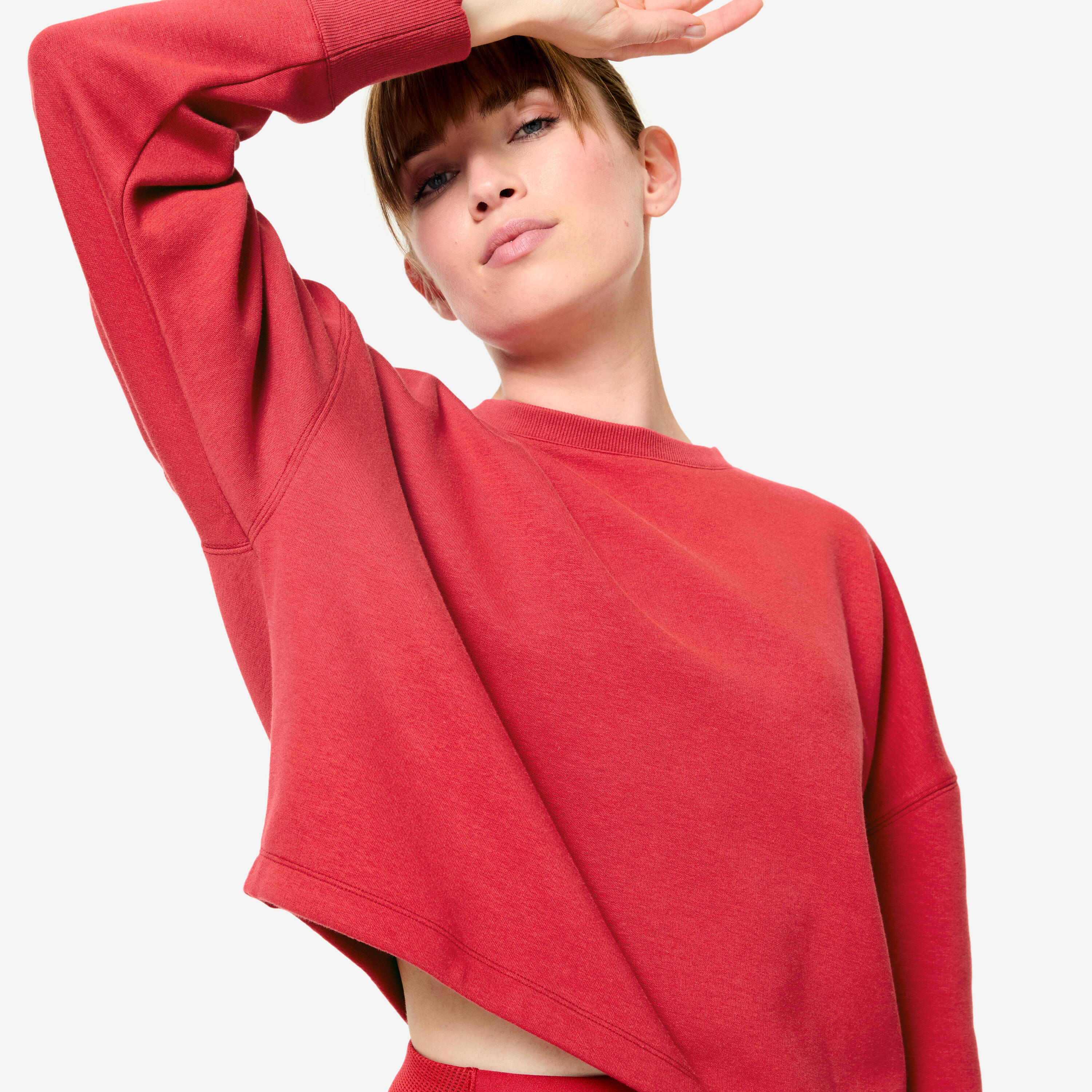 Sweat crop fitness confortable et extensible femme, rouge rubis 3/7