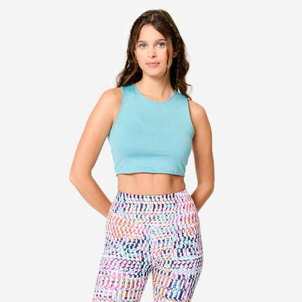Débardeur crop top fitness femme, bleu clair