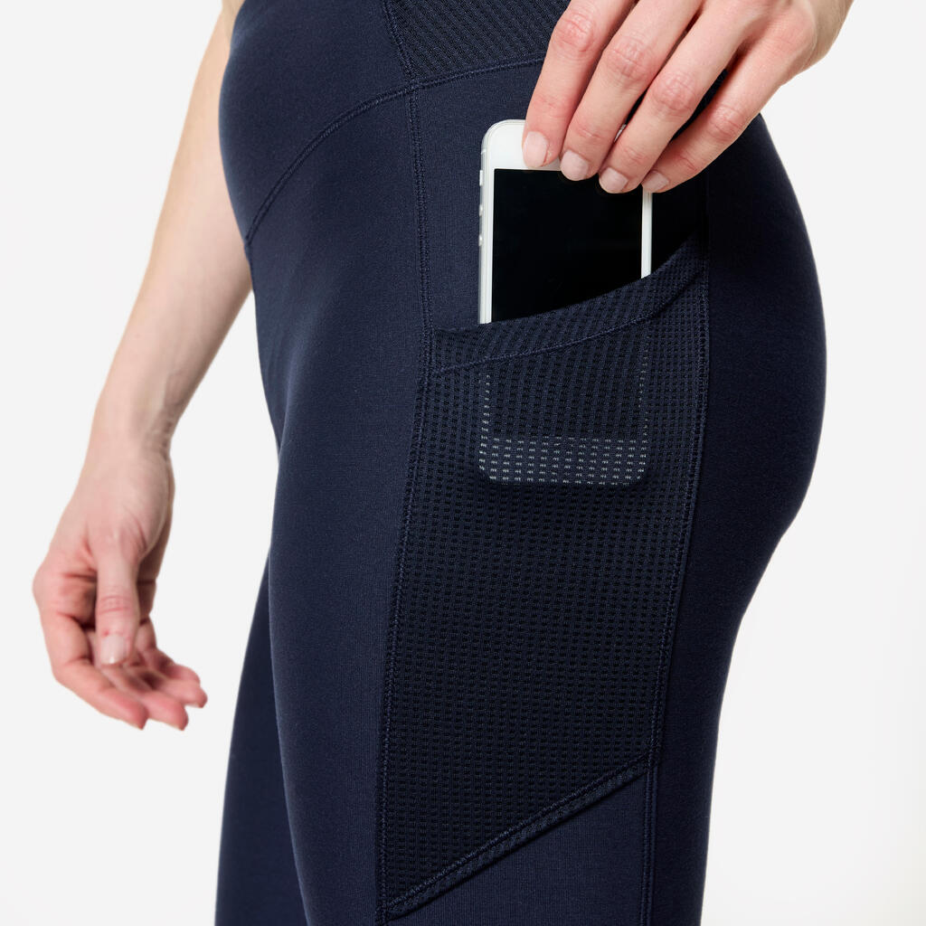 Women's Fitness Leggings with Phone Pocket - Navy Blue