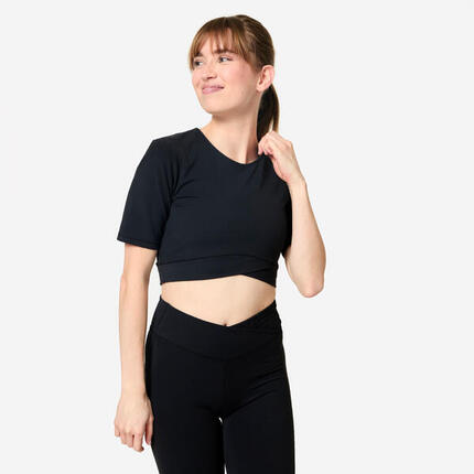 Tee-shirt de fitness crop croisé, femme