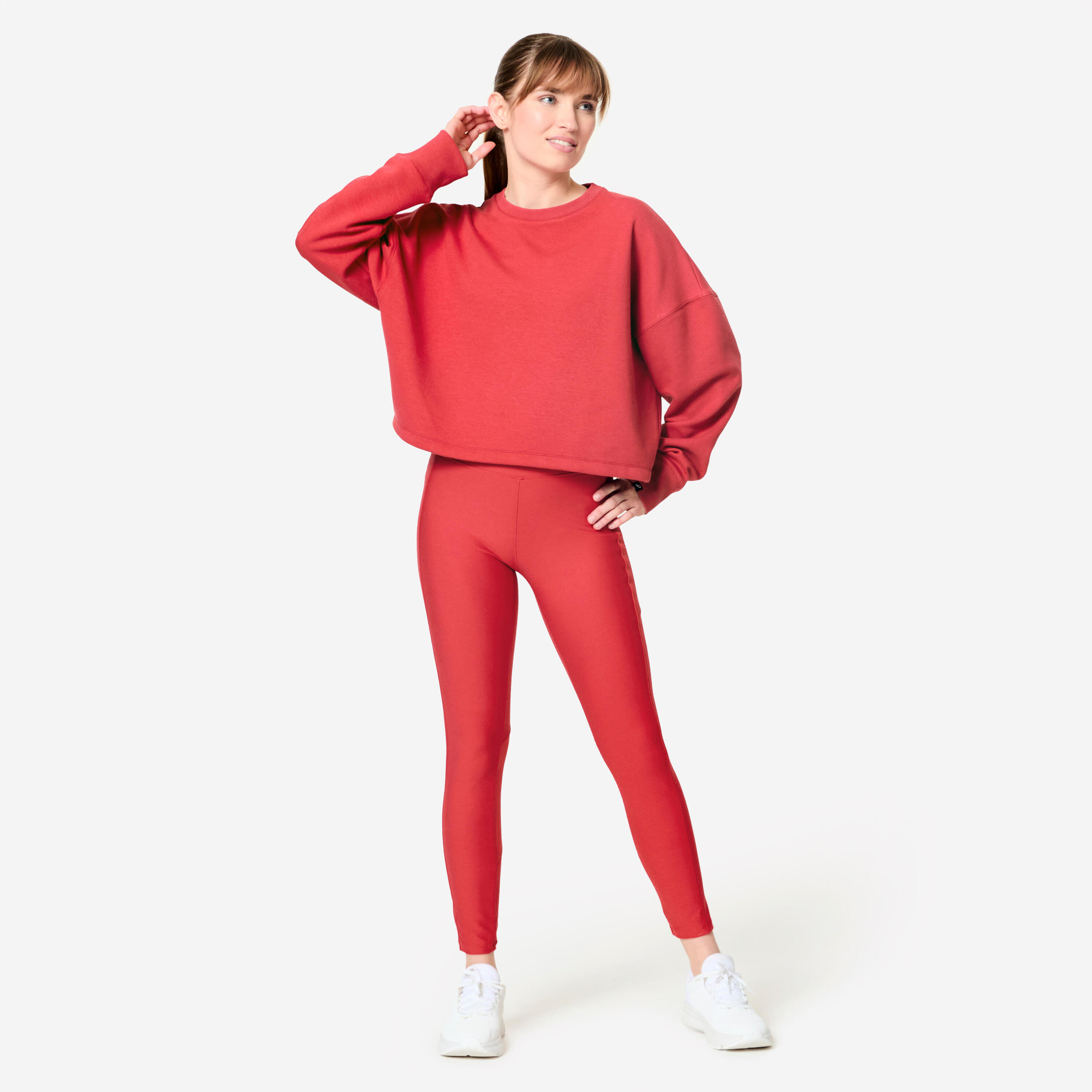 Sweat crop fitness confortable et extensible femme, rouge rubis 2/7