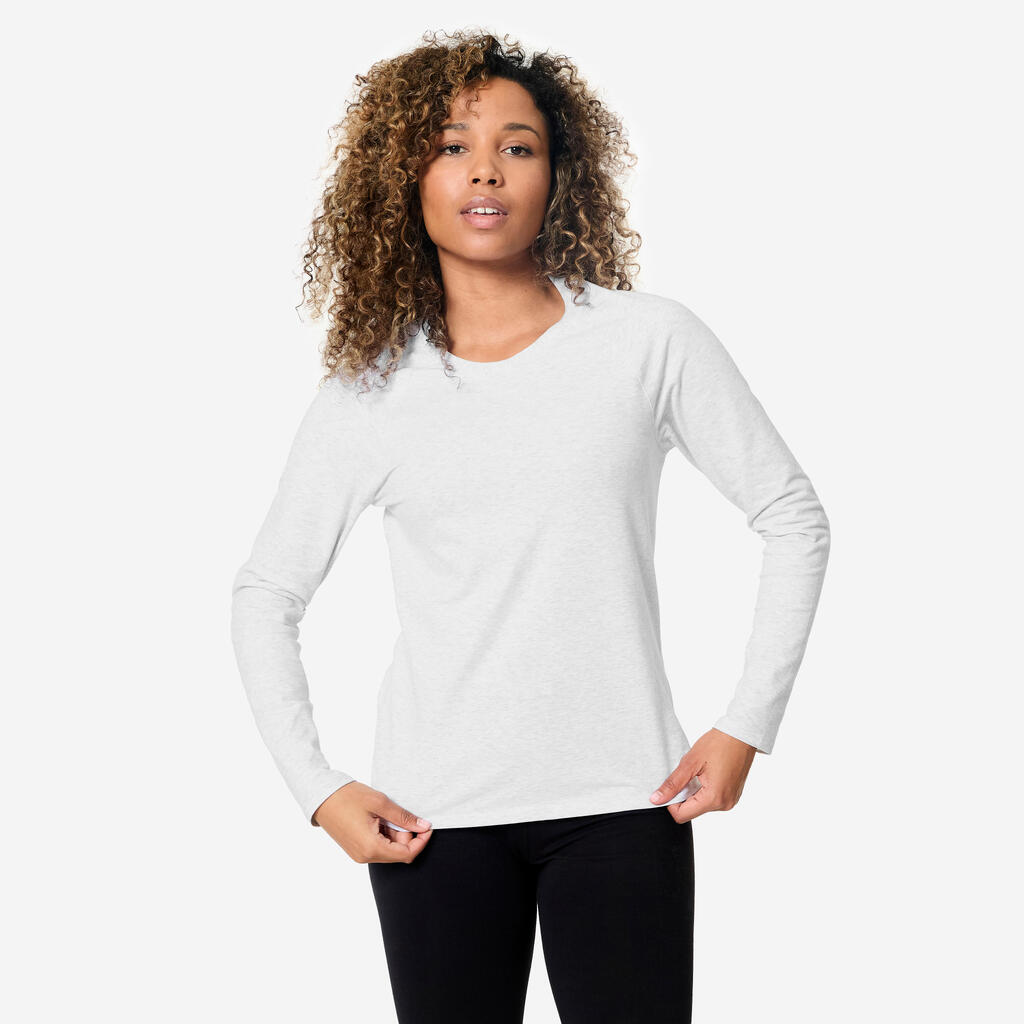 Langarmshirt Damen Baumwolle - hellgrau 