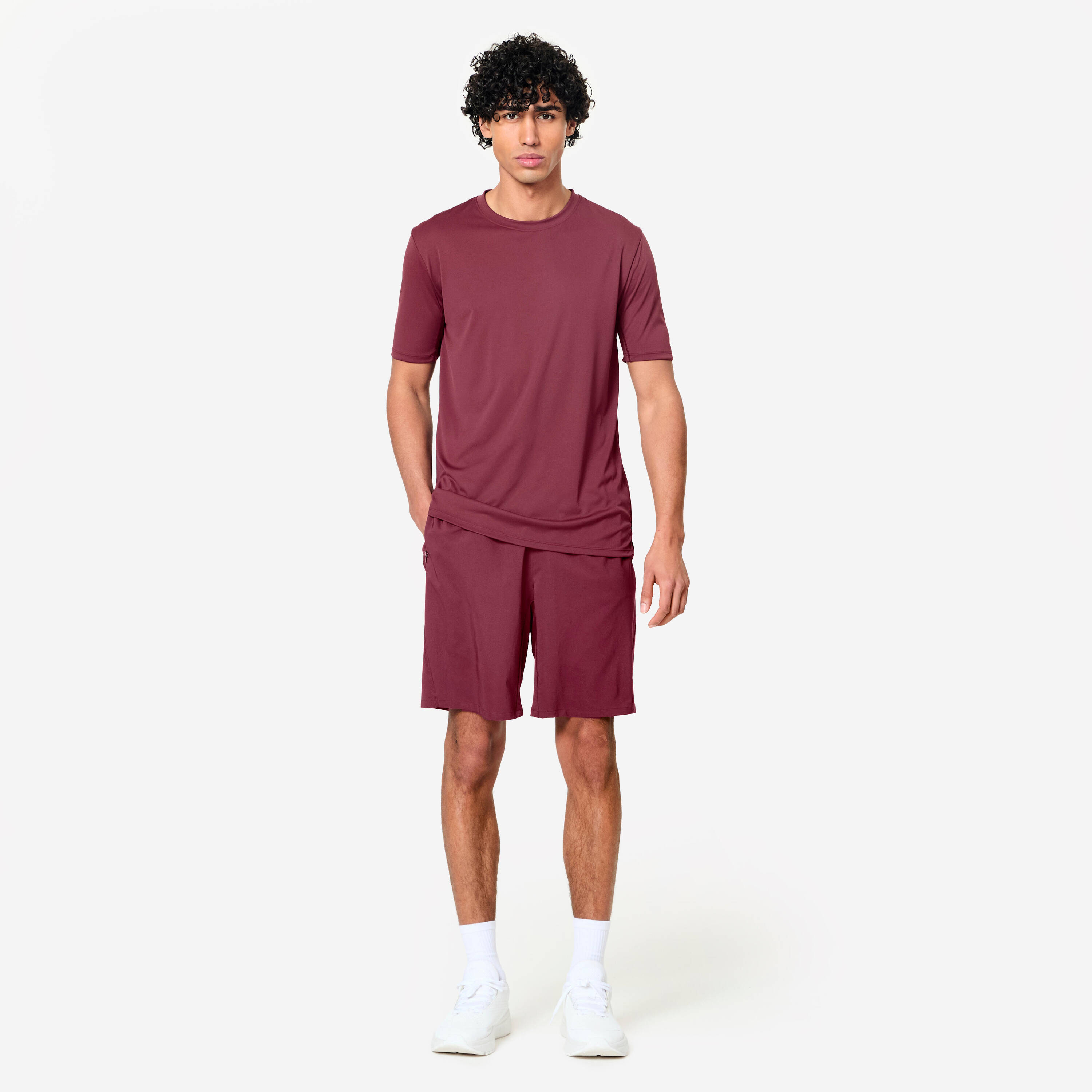 Men's Breathable Zipped Pockets Fitness Shorts - Purple/Burgundy -  3