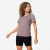 T-Shirt de Fitness Decote em V de Algodão Mulher Castanho Escuro