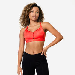 Brassière zippée double maintien fort Femme, Rouge