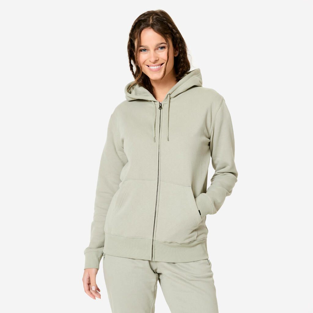 Kapuzenjacke Damen Baumwollgewebe - salbeigrün 
