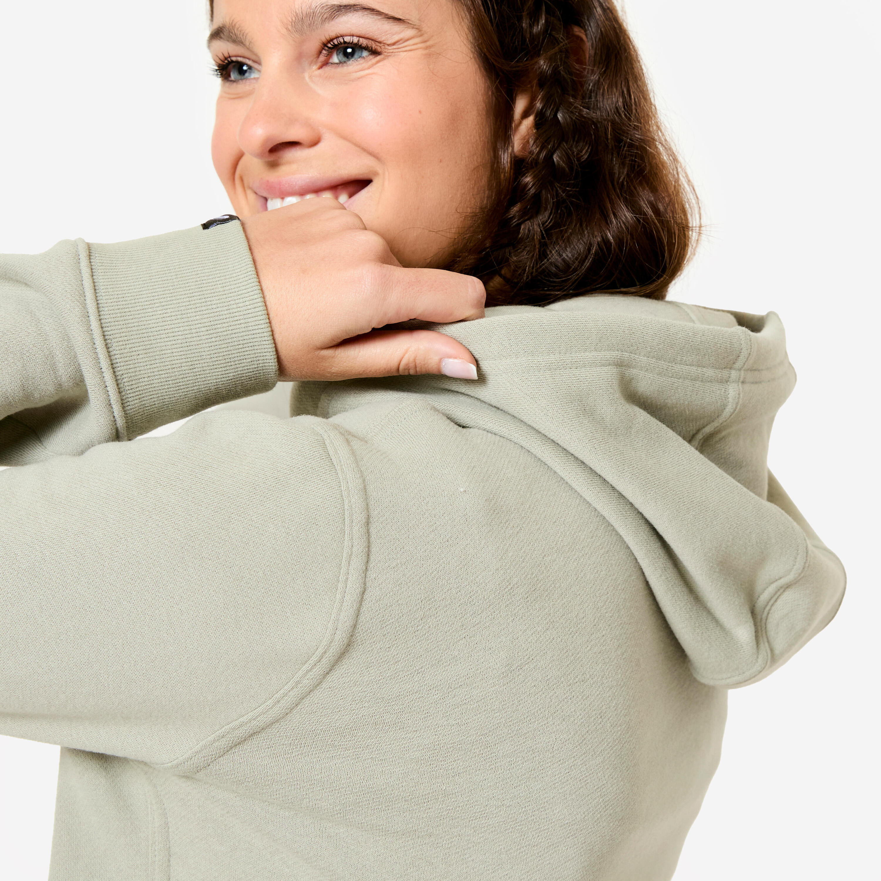 Fitnesshoodie met rits voor dames saliegroen 4/7