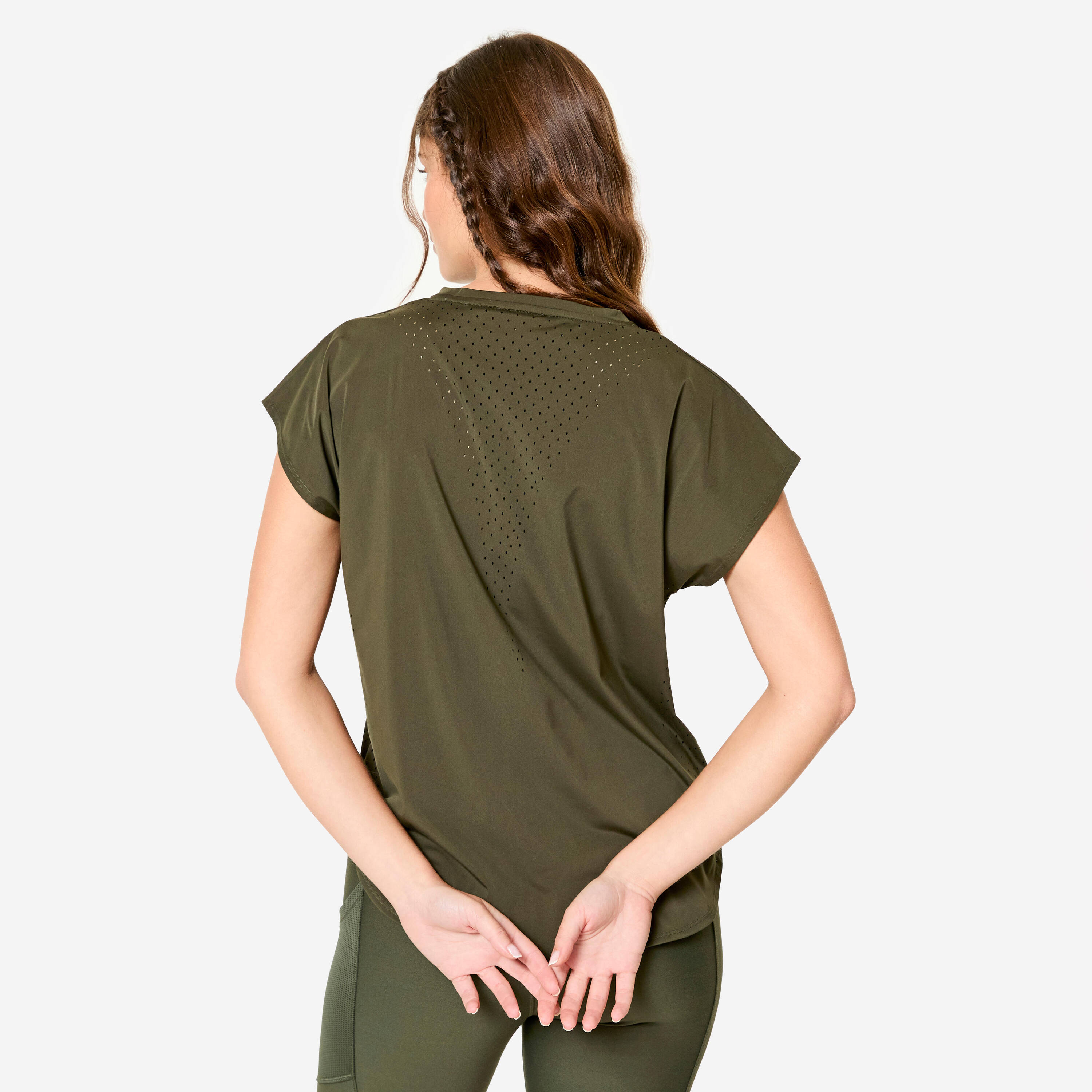 Women's Breathable Loose-Fit Fitness T-Shirt - Khaki Green -  4