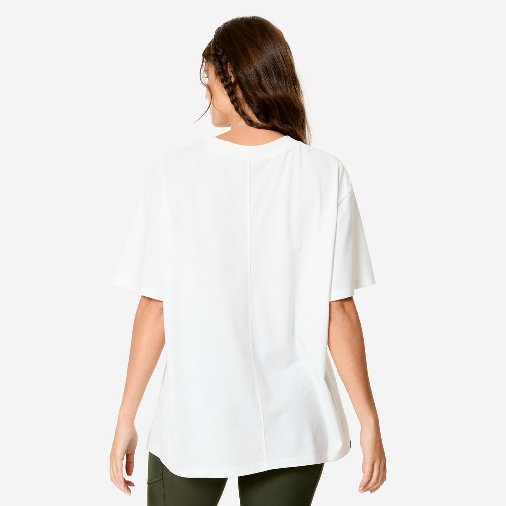 Ženska oversize majica z okroglim izrezom - Ecru