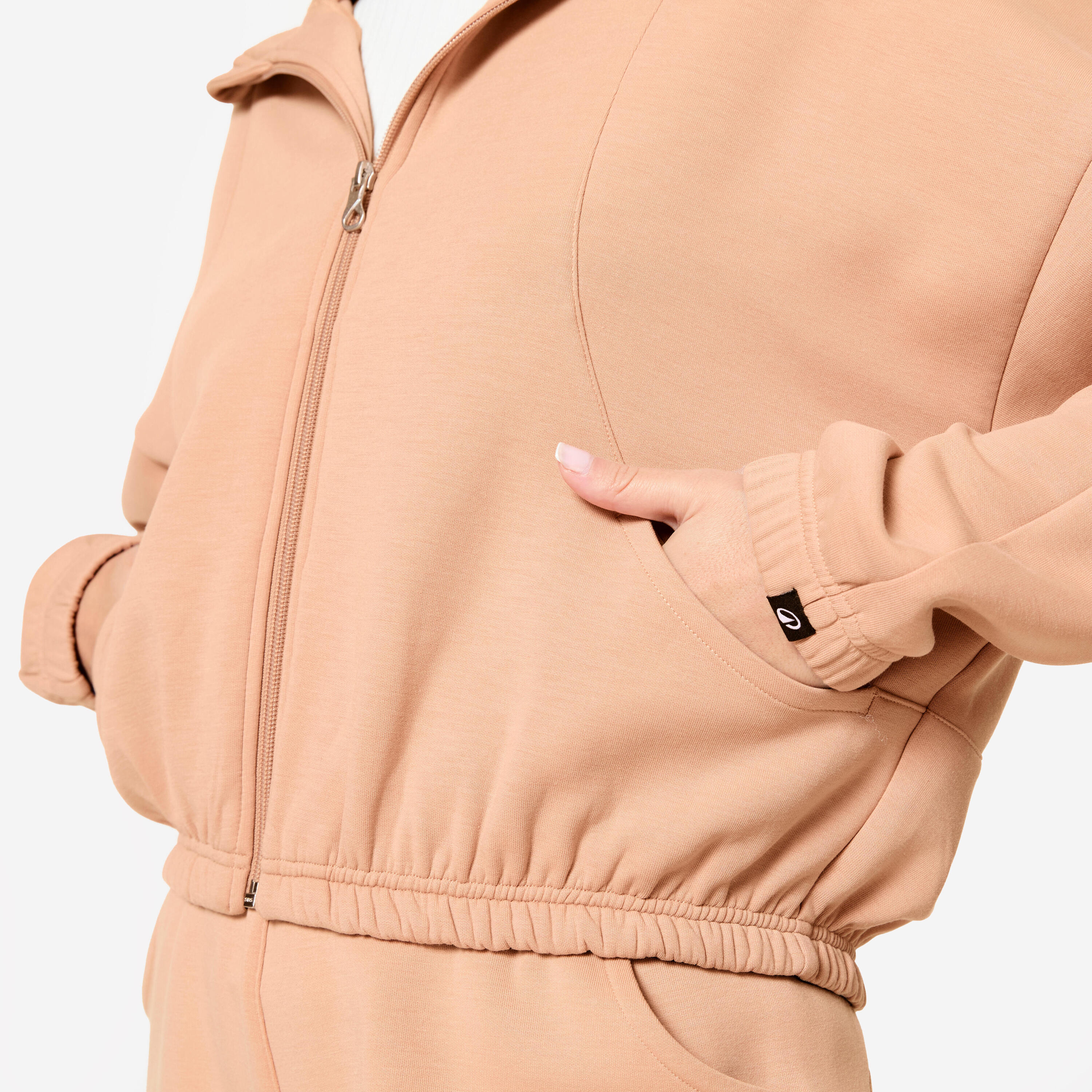 Veste à capuche de fitness manches longues femme, beige 7/9