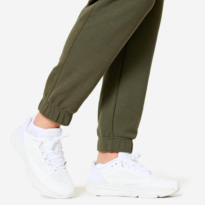 Pantalon de trening din bumbac Regular 500 Fitness kaki Damă