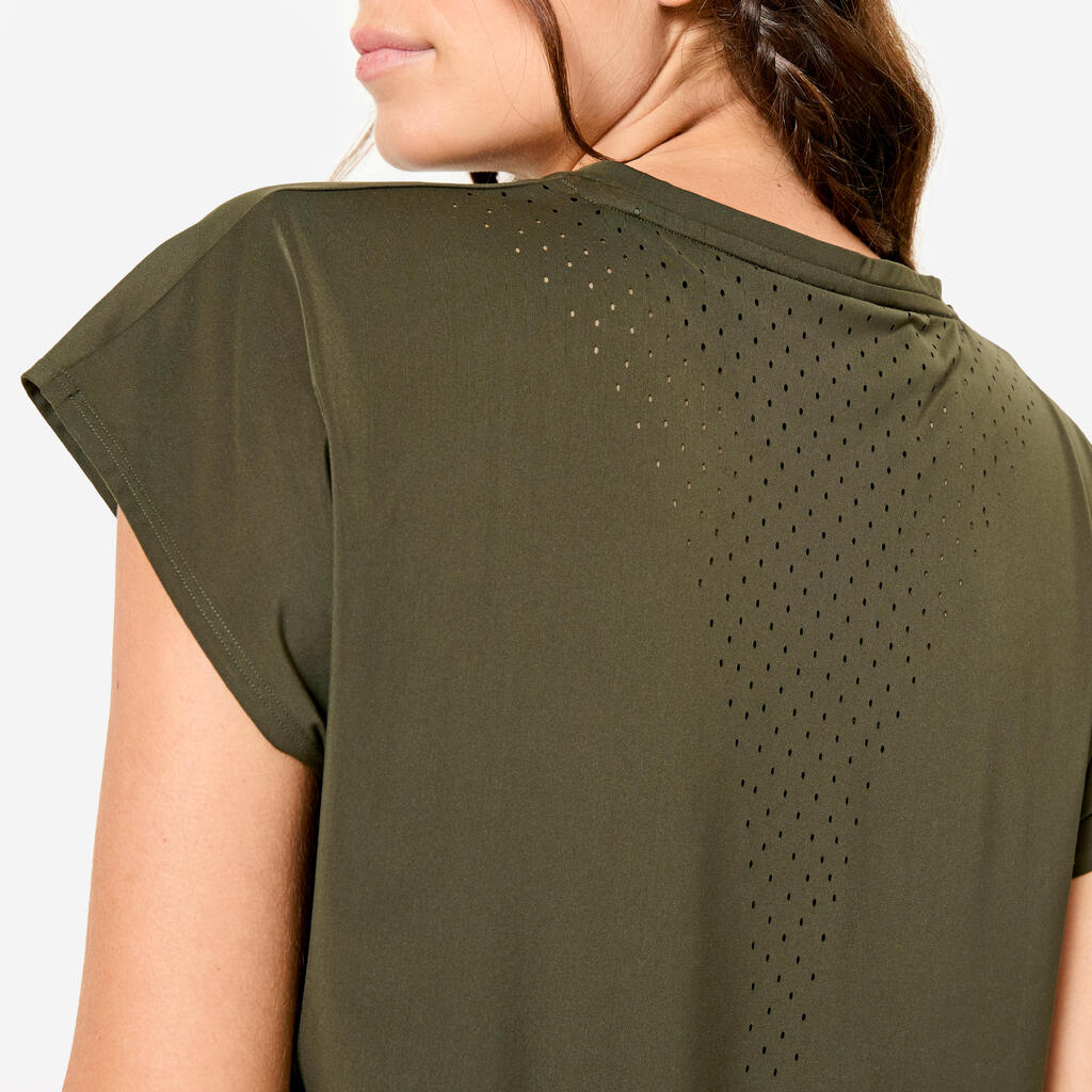 Women's Breathable Loose-Fit Fitness T-Shirt - Khaki Green