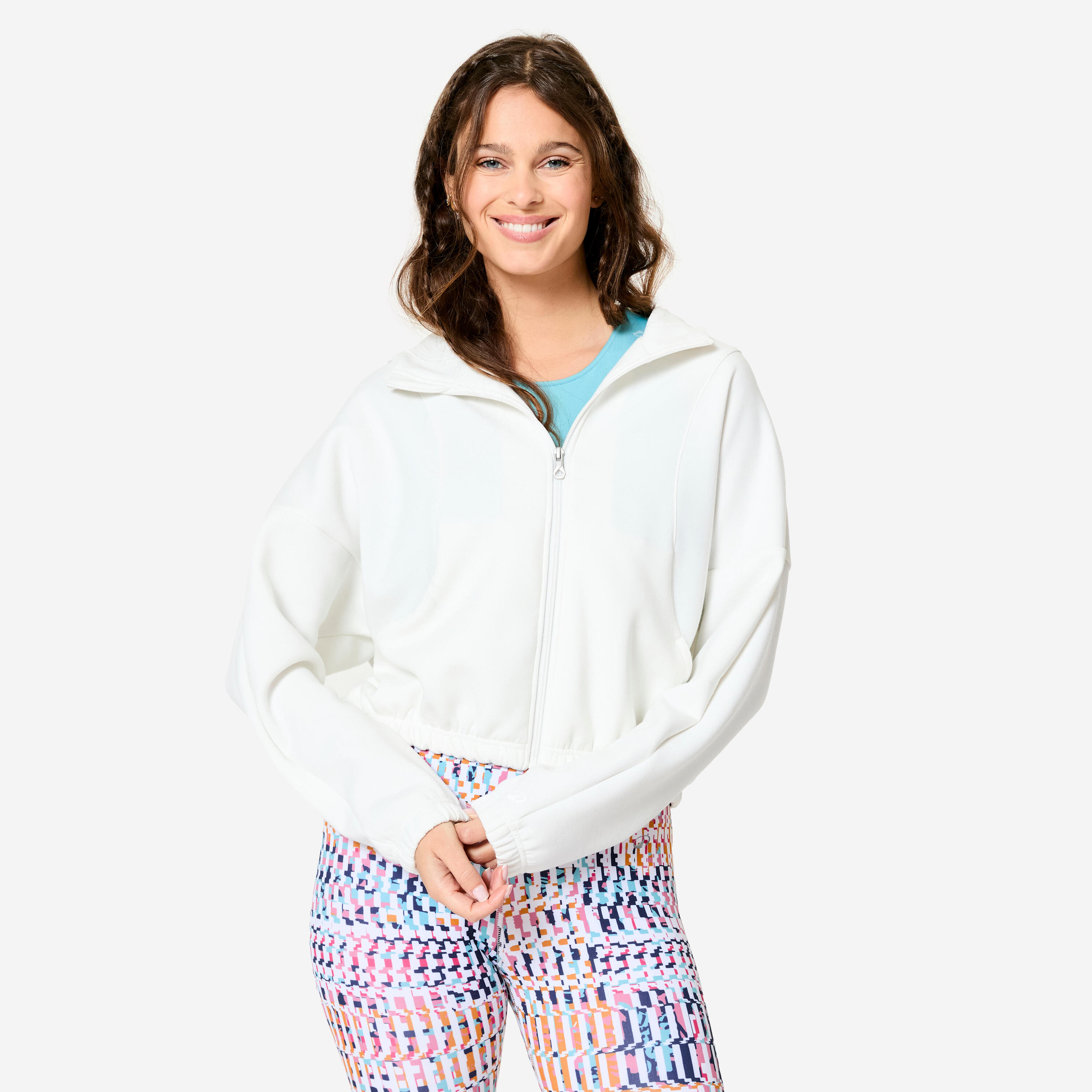 DOMYOS Women's Long-Sleeved Fitness Hooded Jacket - White