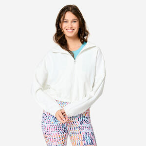 Chaqueta Fitness Mujer Blanco Capucha Manga Larga