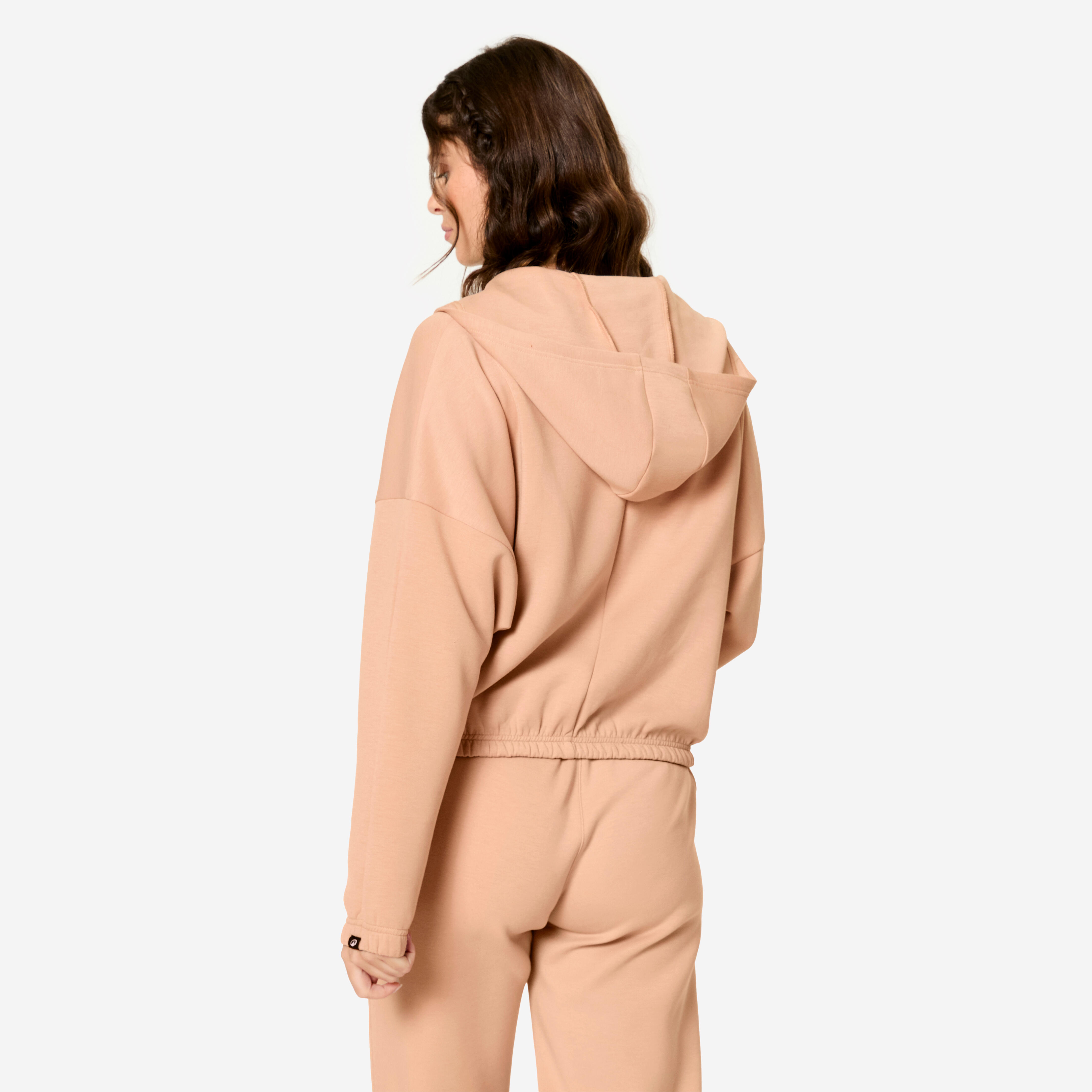 Women's Long-Sleeved Fitness Hooded Jacket - Beige