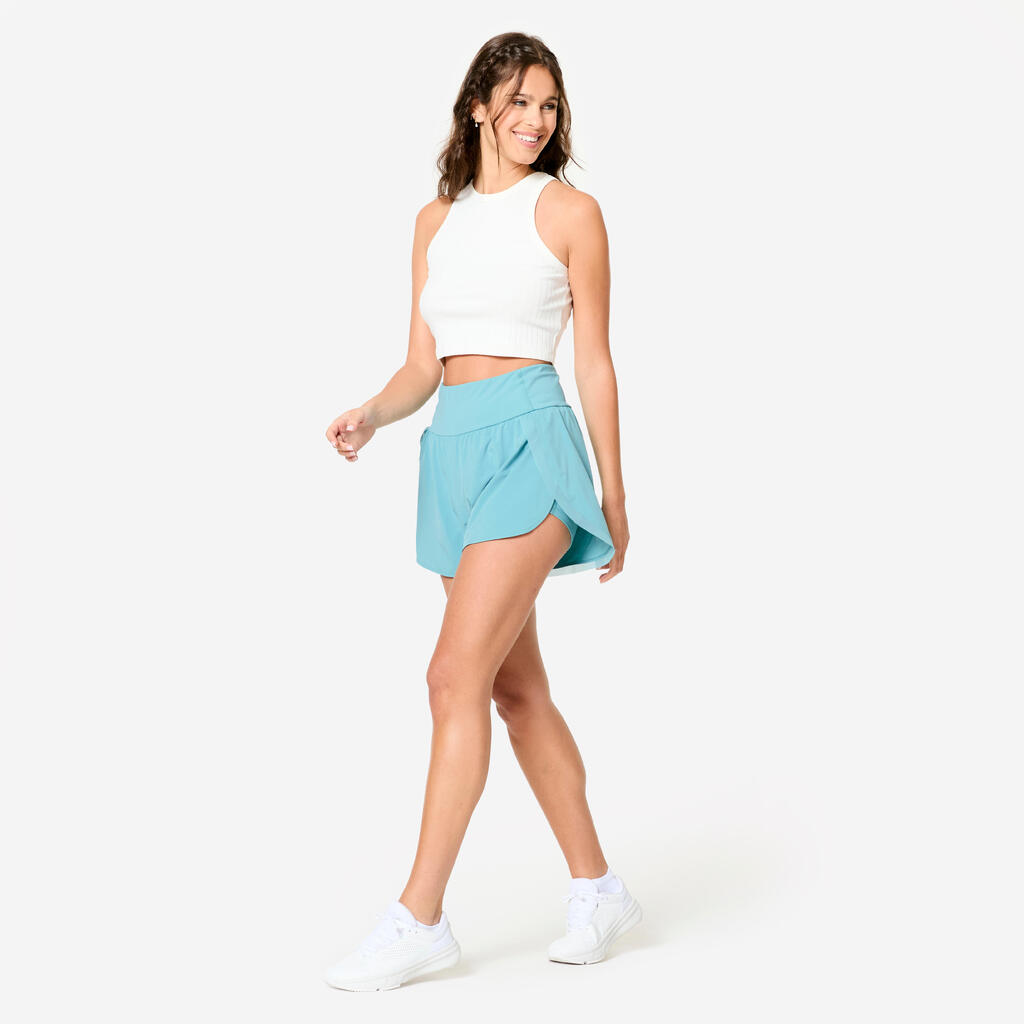 Women stretchy 2in1 fitness short , light blue