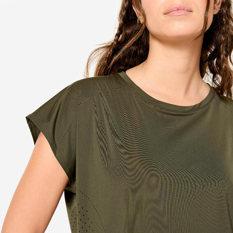 T-shirt ample de fitness respirant femme, vert kaki