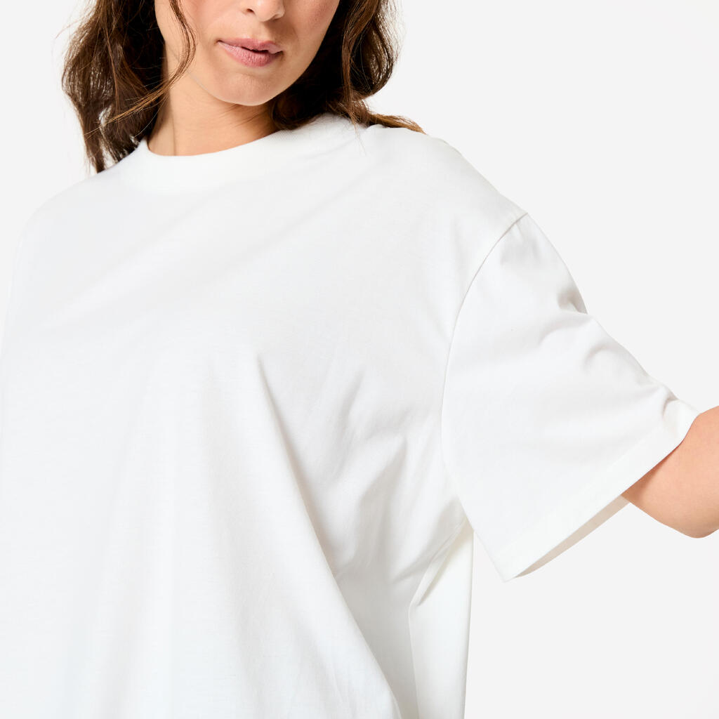 Ženska oversize majica z okroglim izrezom - Ecru