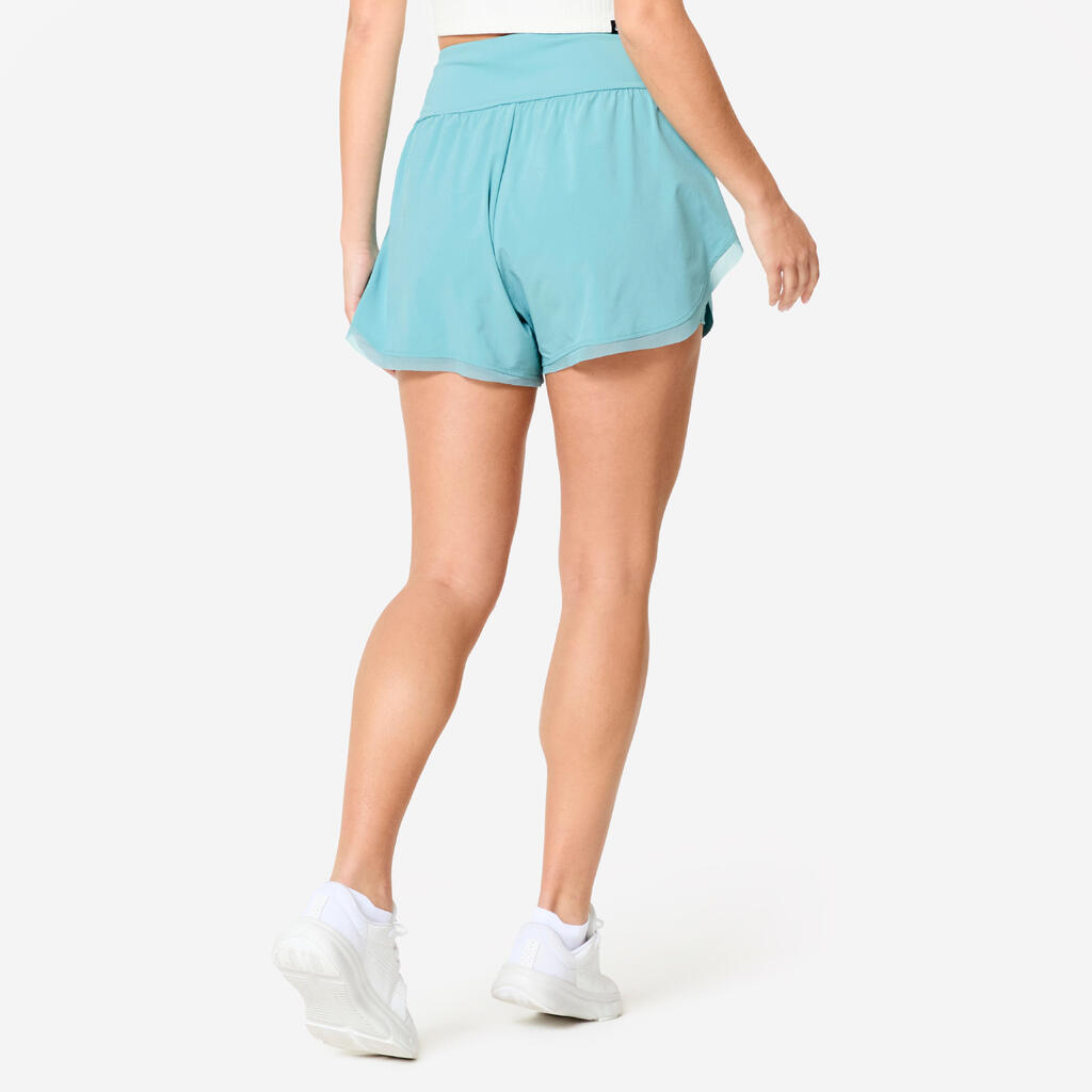 Women stretchy 2in1 fitness short , light blue