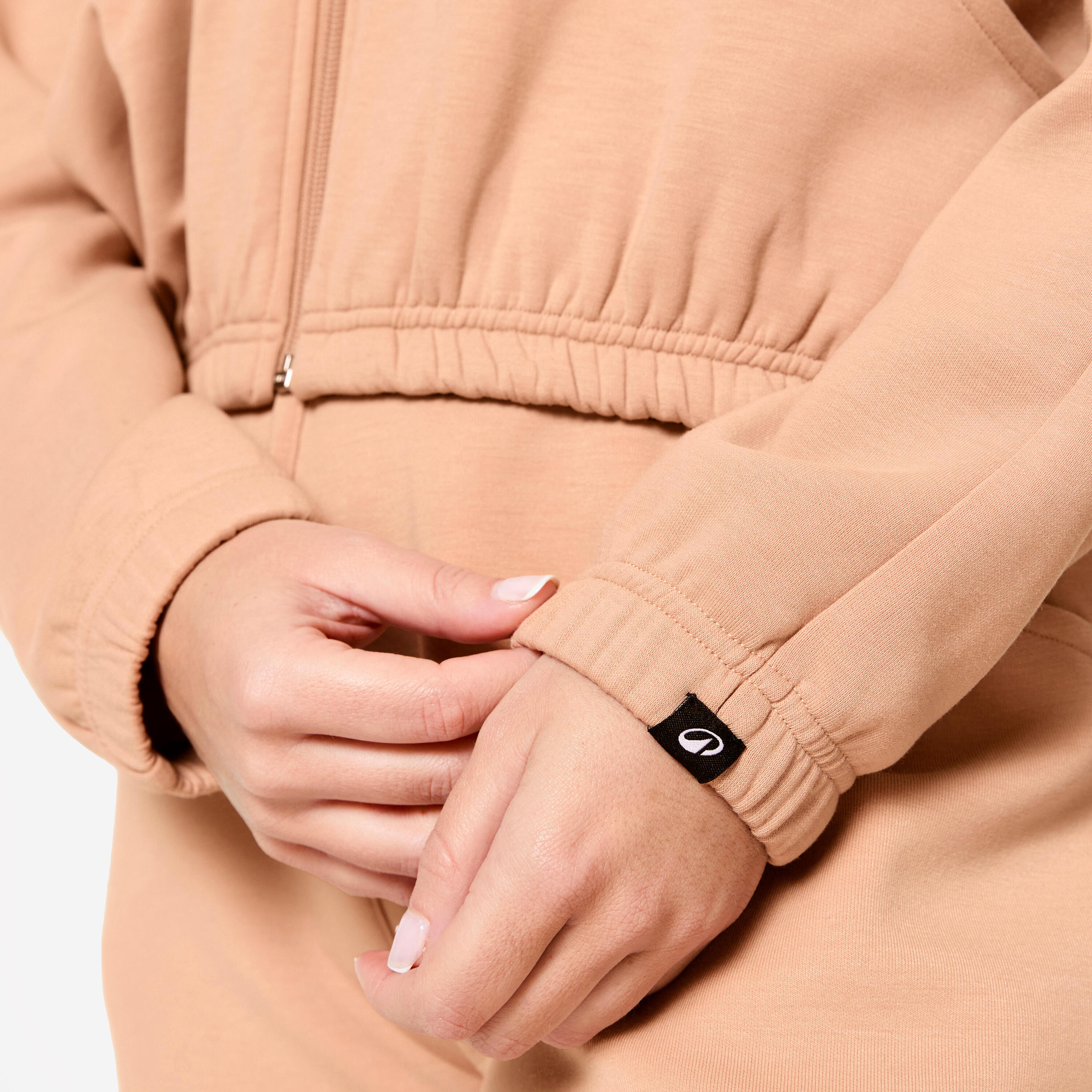 Veste à capuche de fitness manches longues femme, beige 8/9
