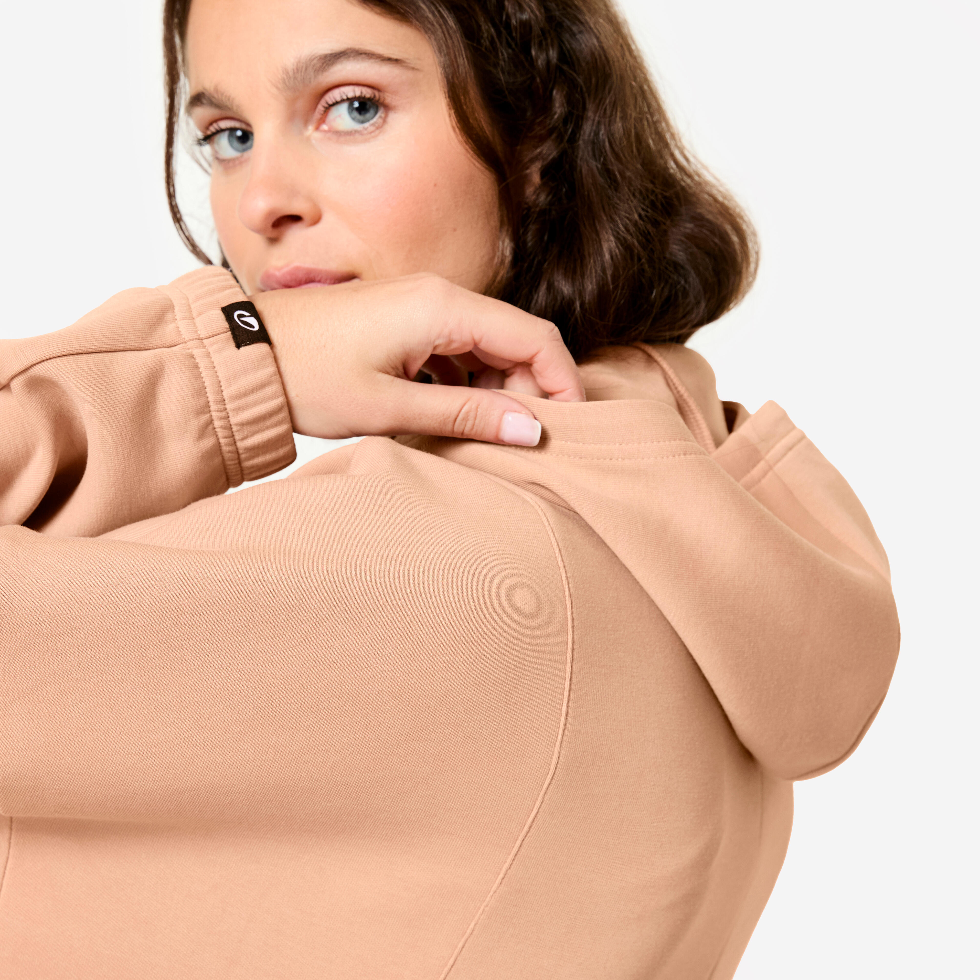 Women's Long-Sleeved Fitness Hooded Jacket - Beige