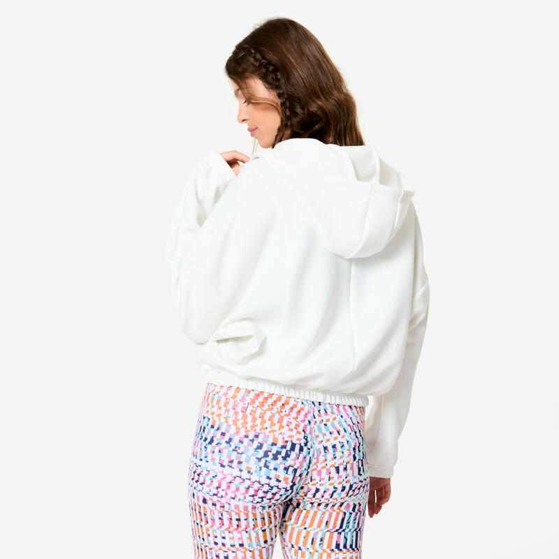 Veste à capuche de fitness manches longues femme, blanc