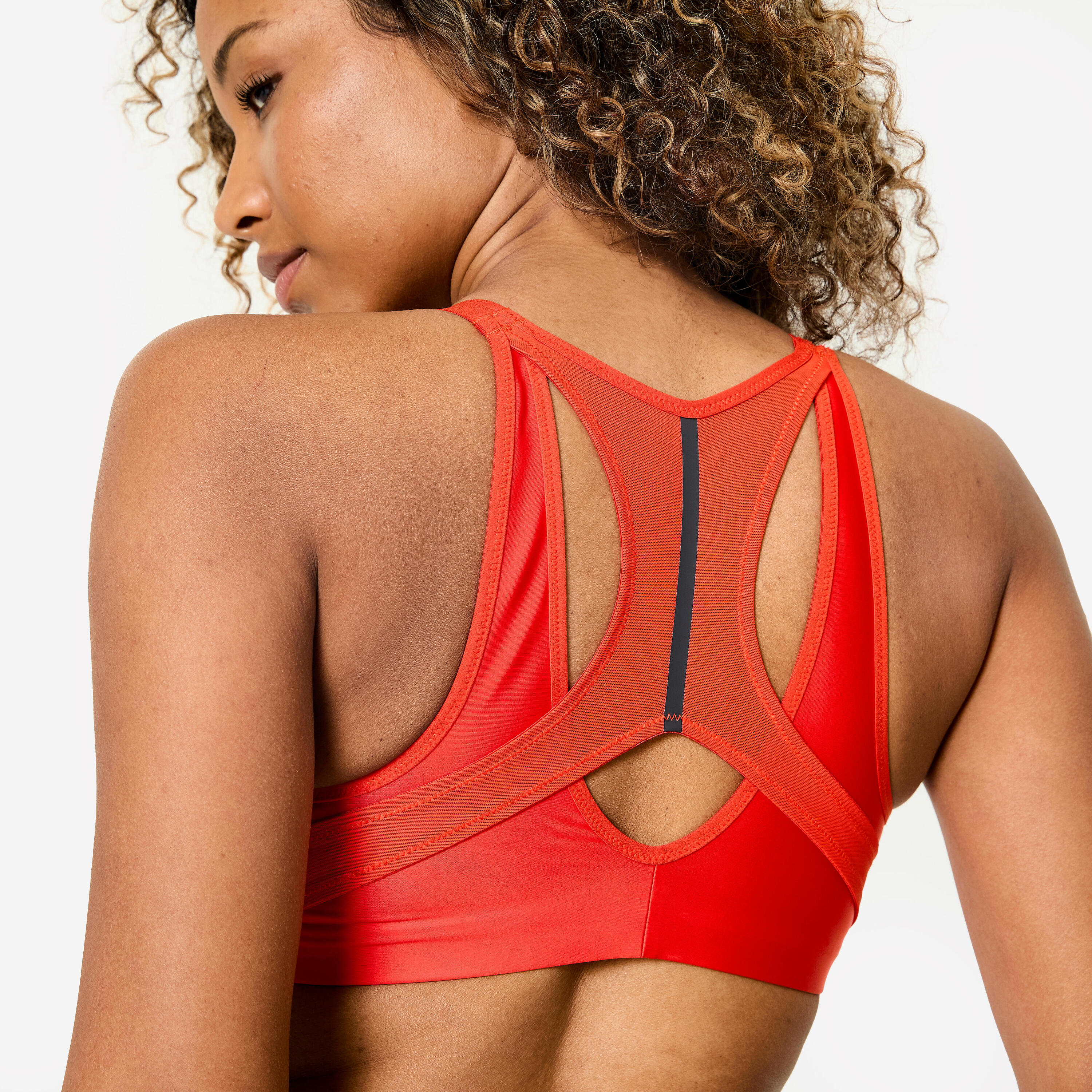 Reggiseno sportivo donna palestra traspirante zip frontale sostegno alto rosso 3/7