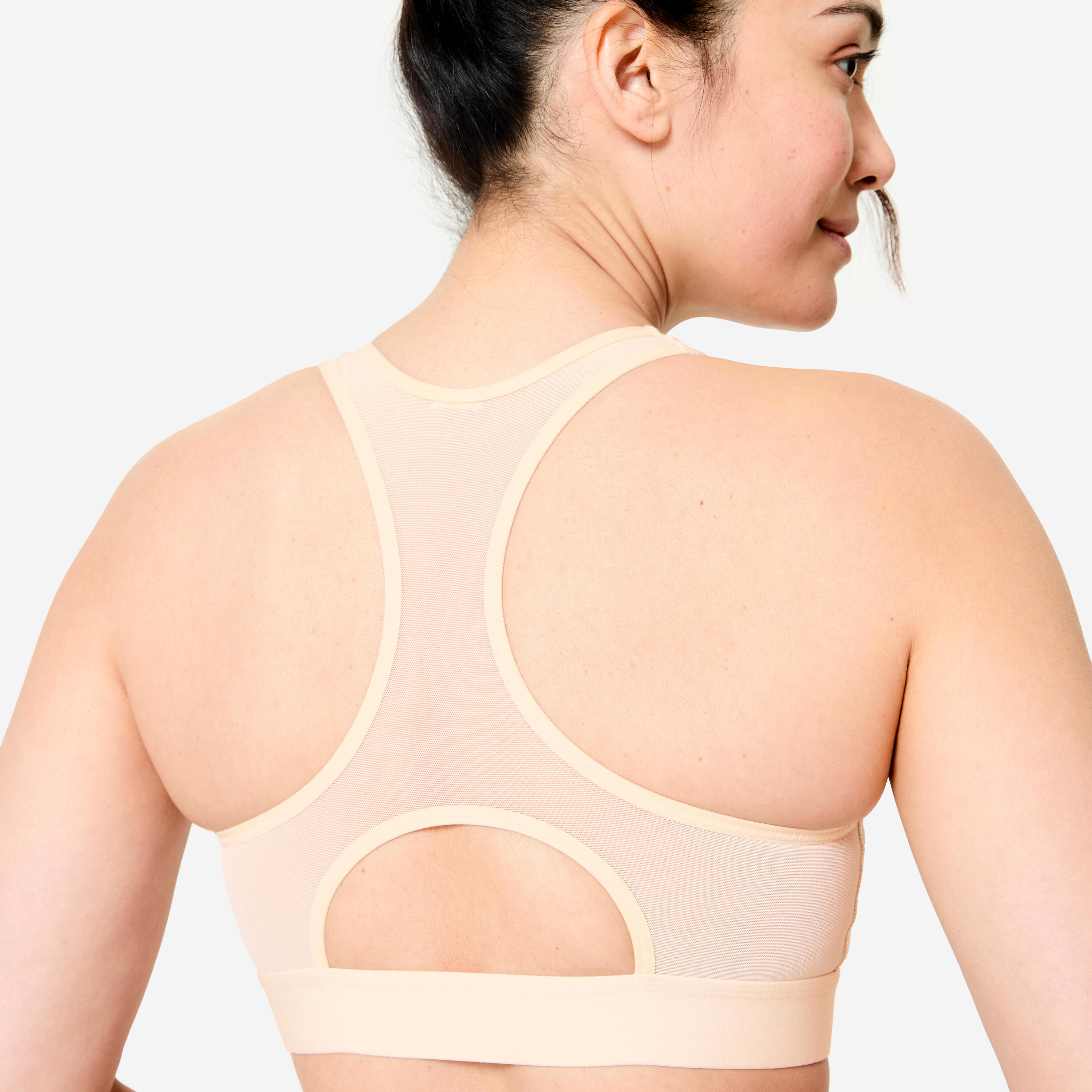 Women's Medium Support Ribbed Zip-Up Sports Bra - Beige 3/5