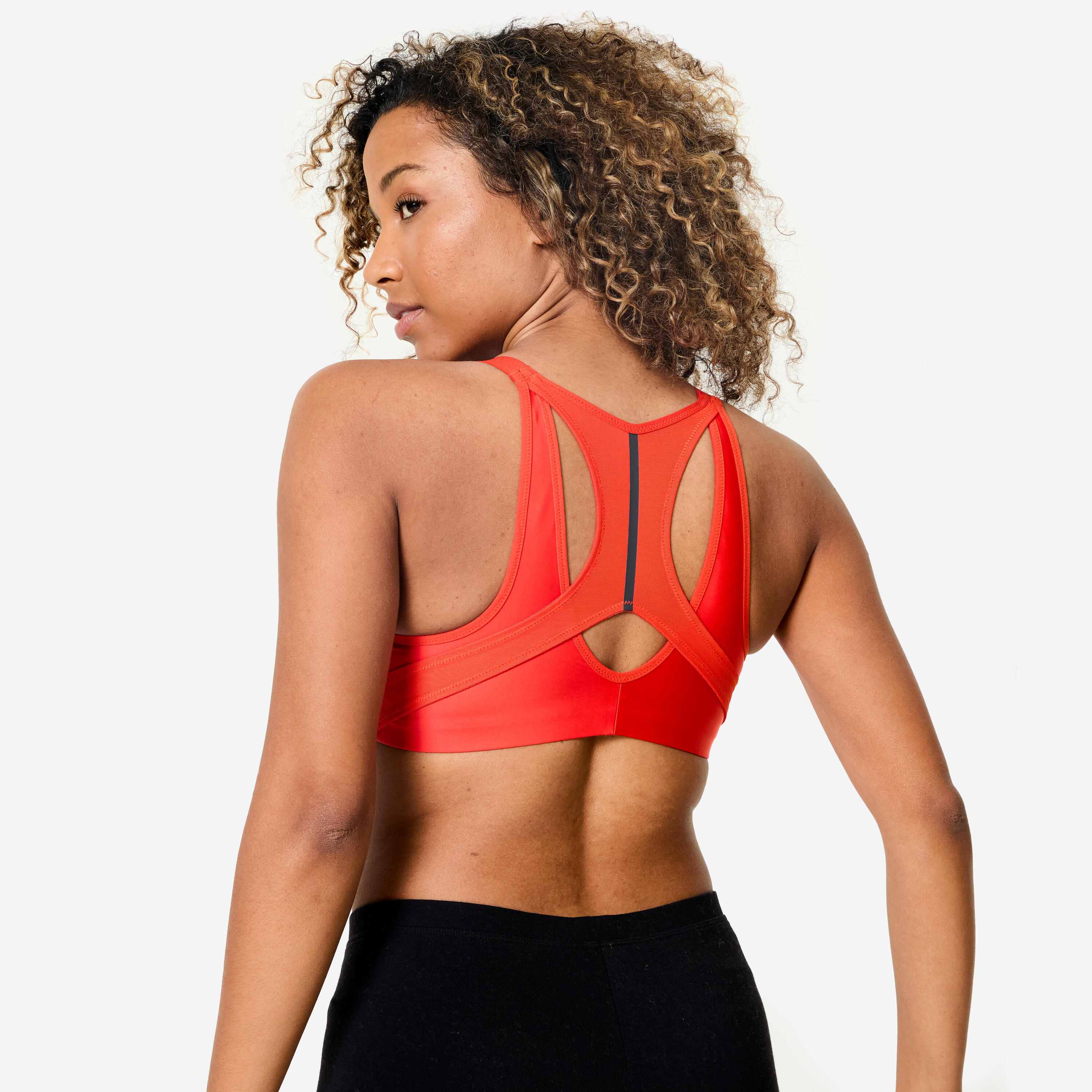 Reggiseno sportivo donna palestra traspirante zip frontale sostegno alto rosso 4/7