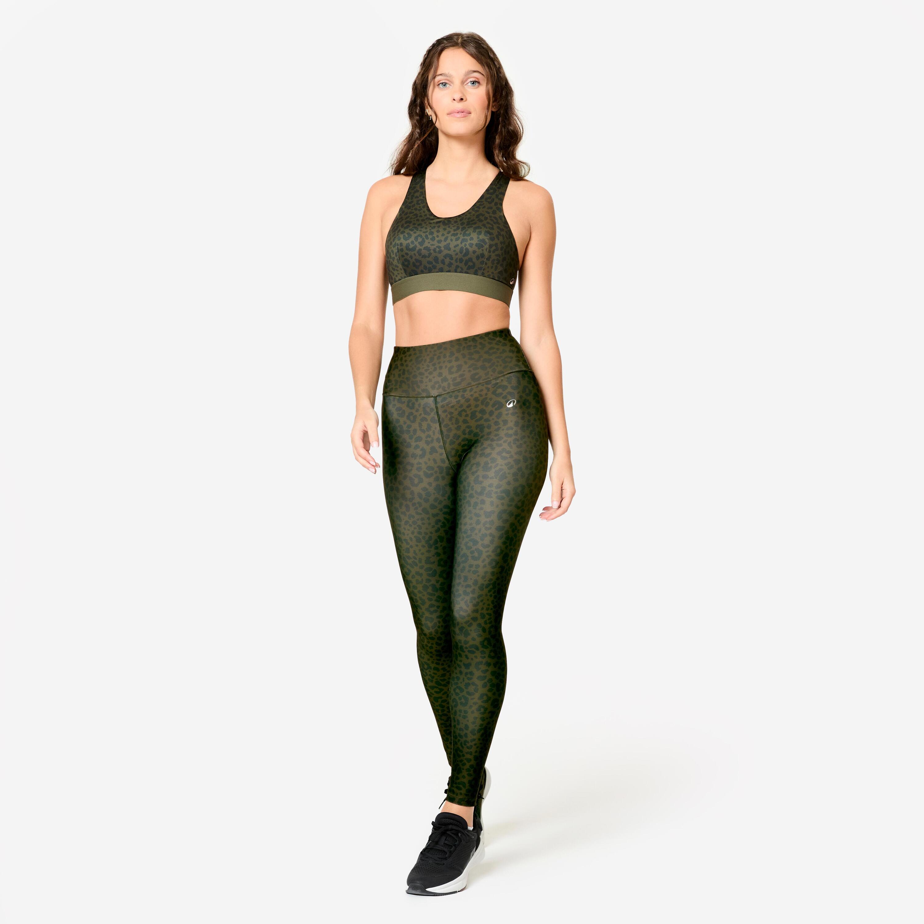 Racerback-BH mit Schalen, mittlerer Halt Damen, Leopard  khaki 2/6