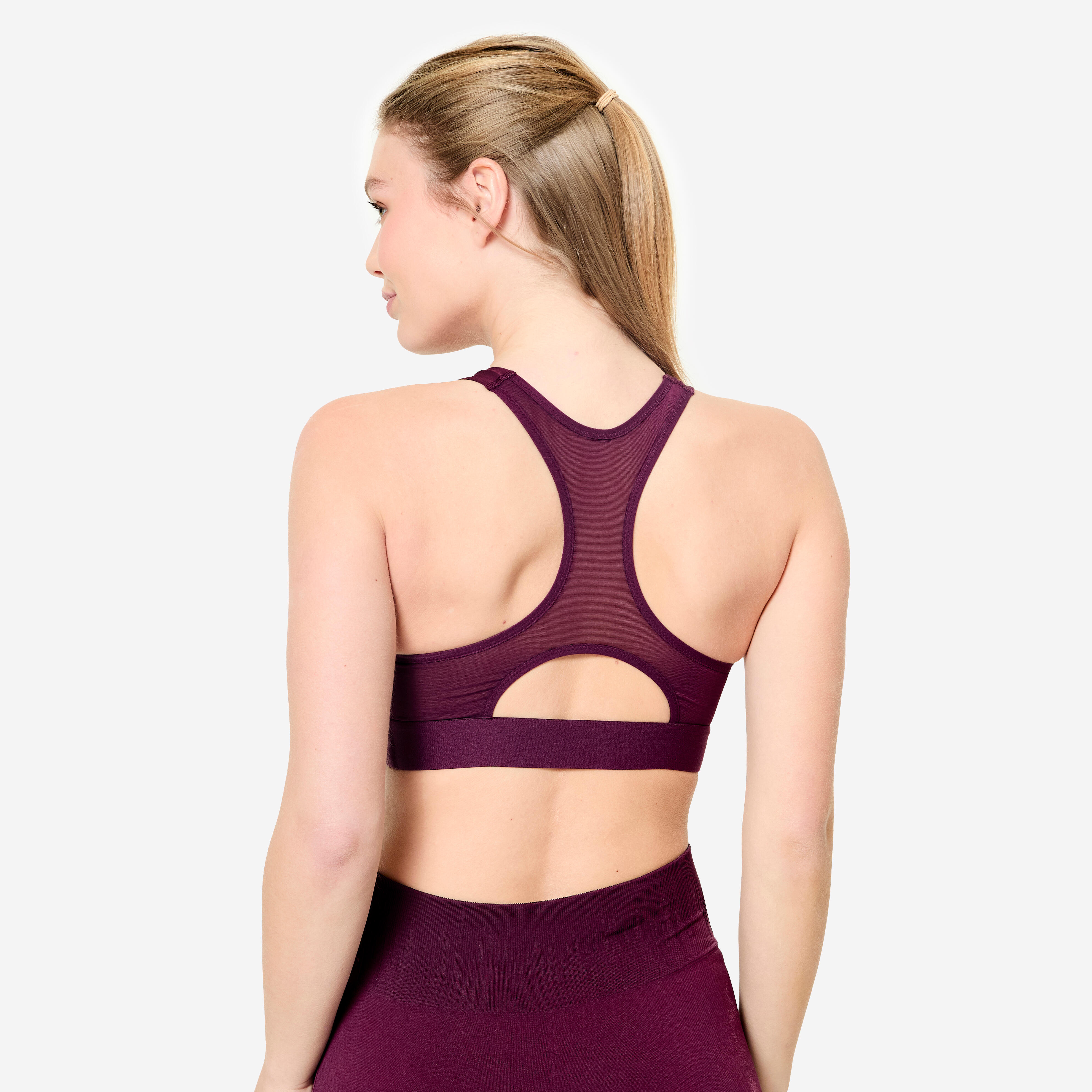 Women's Medium Support Racer Back Sports Bra with Cups - Grape Purple