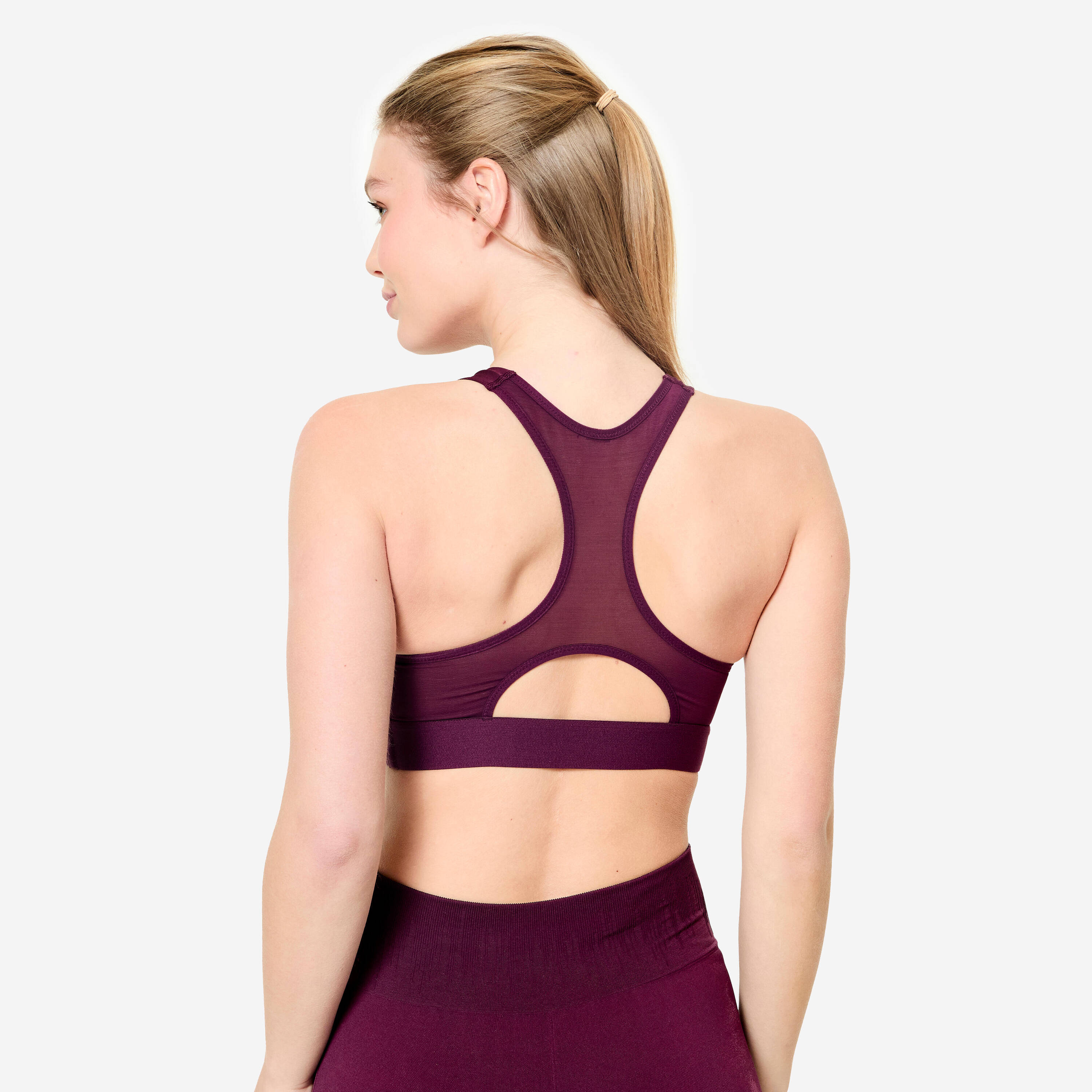 Women's Medium Support Racer Back Sports Bra with Cups - Grape Purple -  4