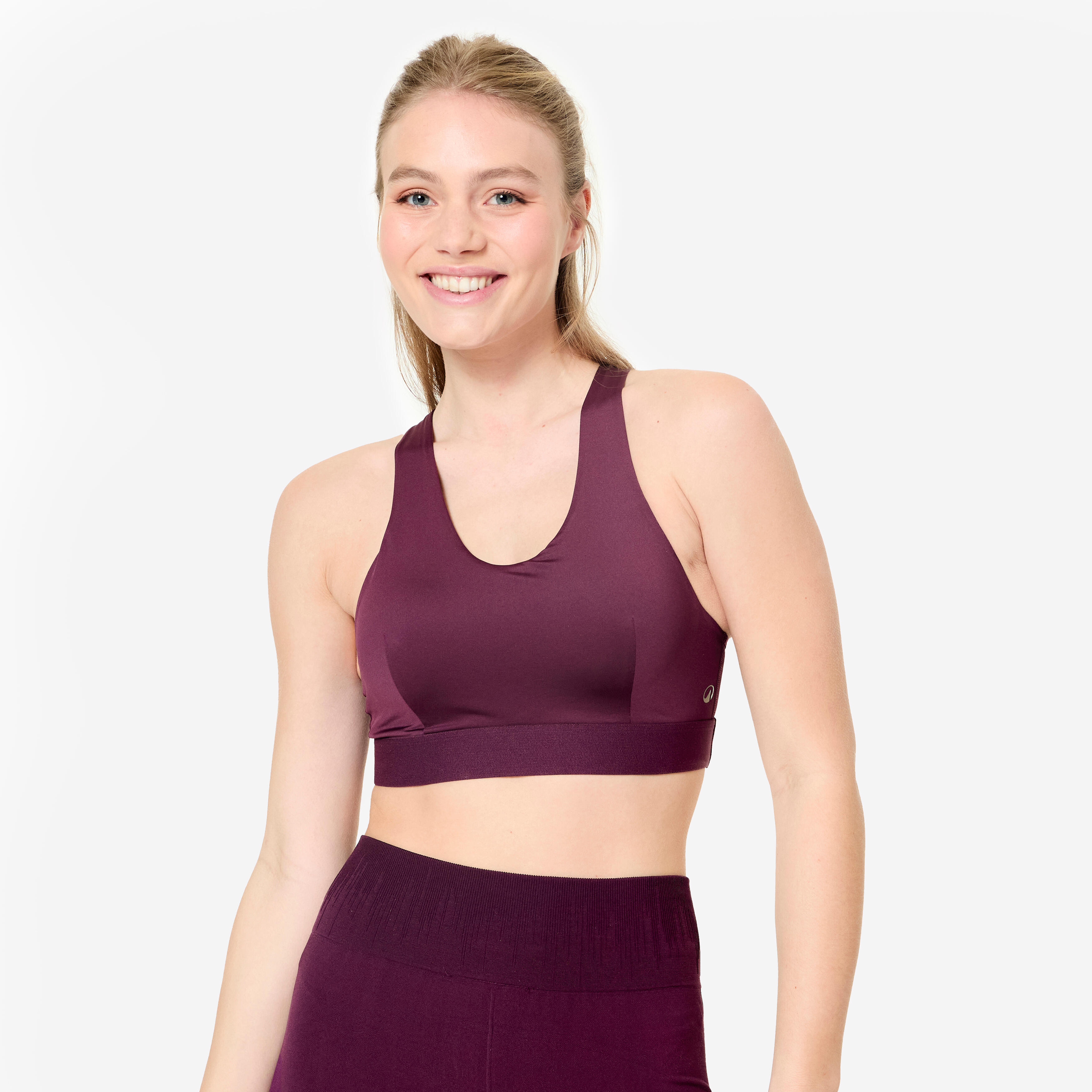 decathlon Women's Medium Support Racer Back Sports Bra with Cups - Grape Purple-picture-25