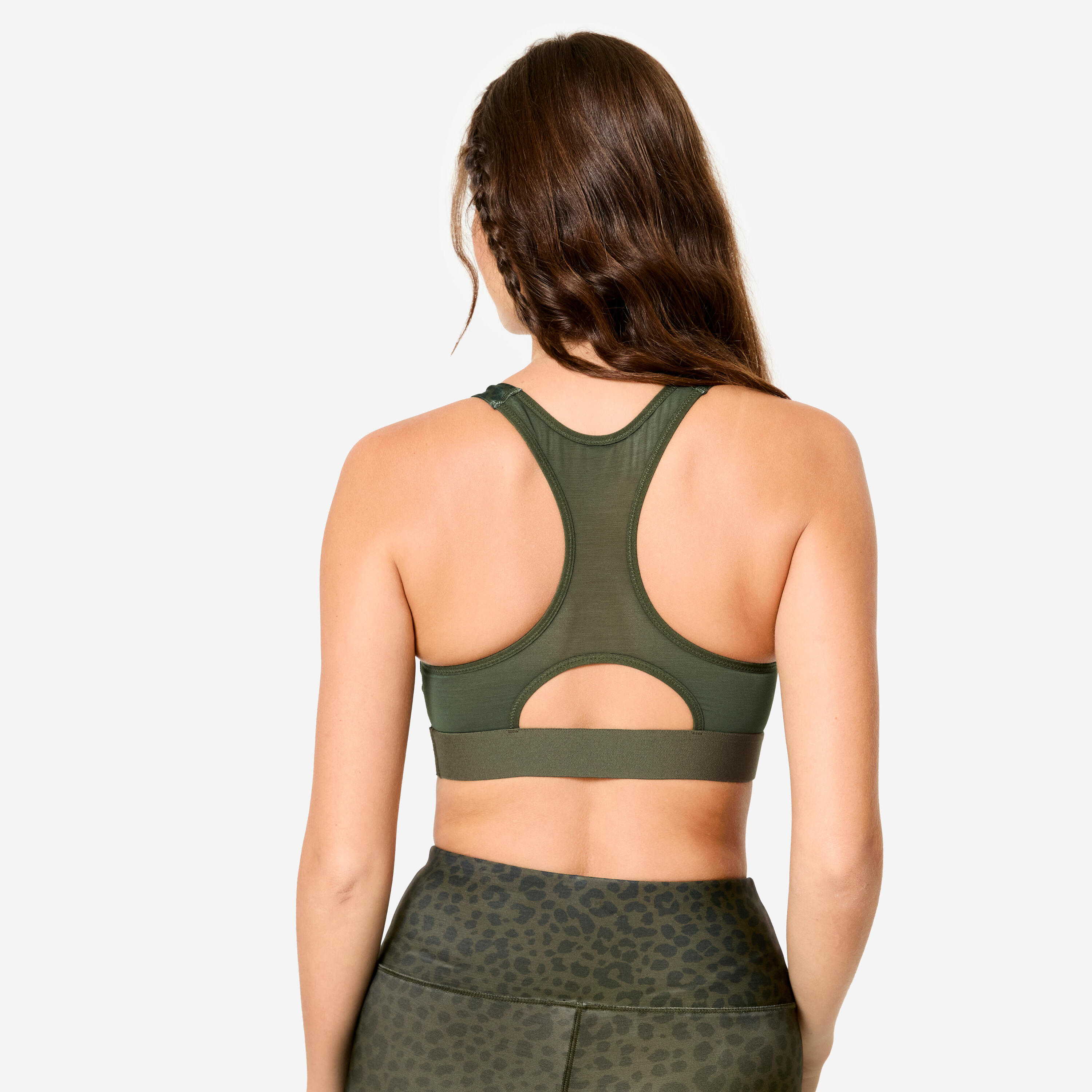 Racerback-BH mit Schalen, mittlerer Halt Damen, Leopard  khaki 4/6