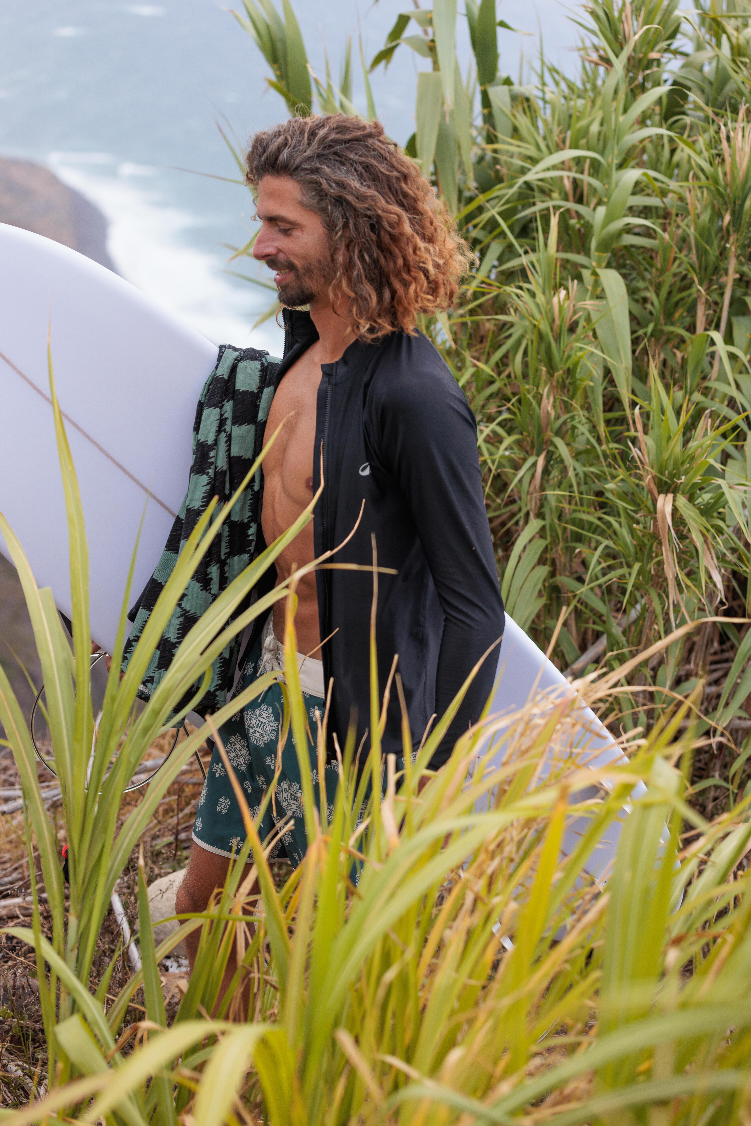 Maglia anti-UV surf uomo 500 UPF50+ nera 7/9