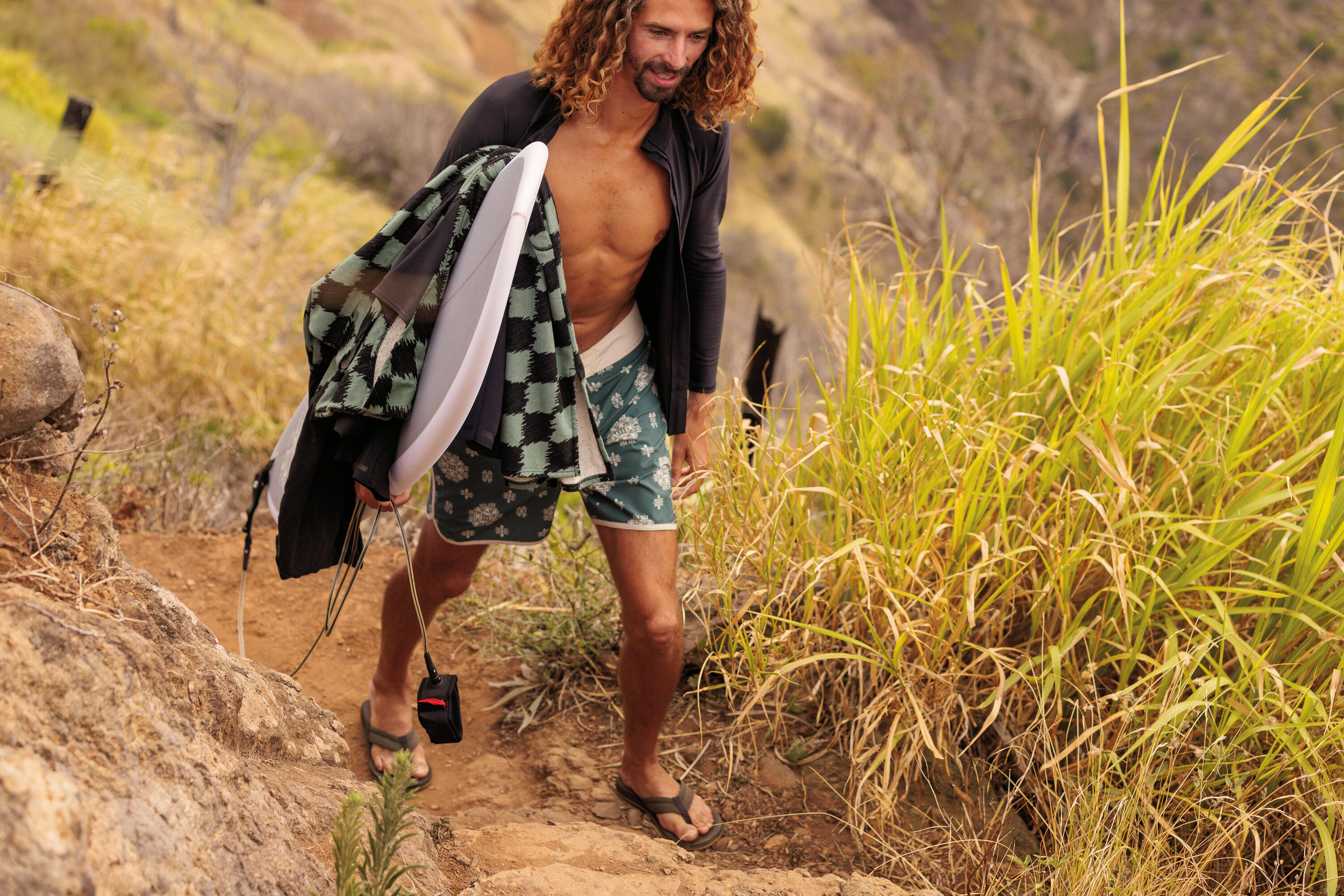 Boardshort surf 500 Long 18" Homme - Hyperdrama Granit vert 10/10