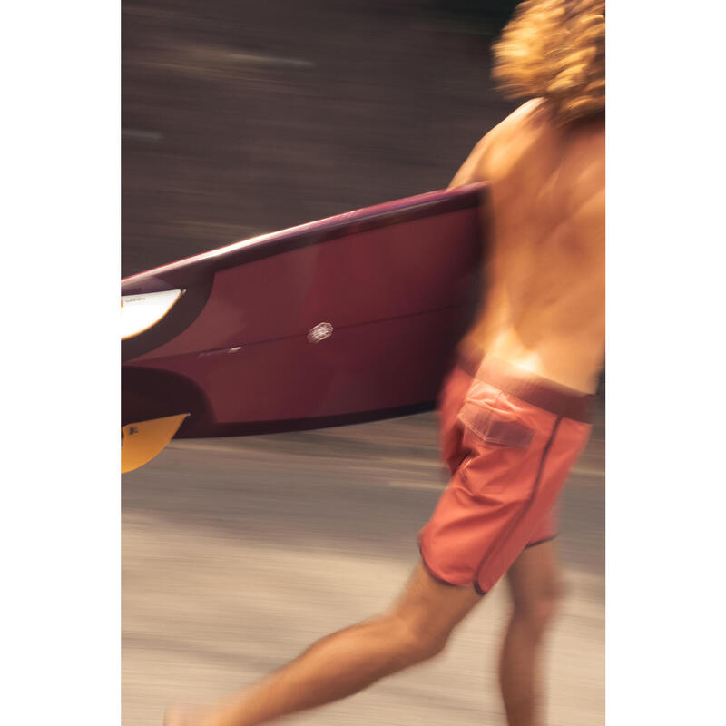 Boardshort surf 500 Long 18" Homme - Sober Bordeaux Marron sépia