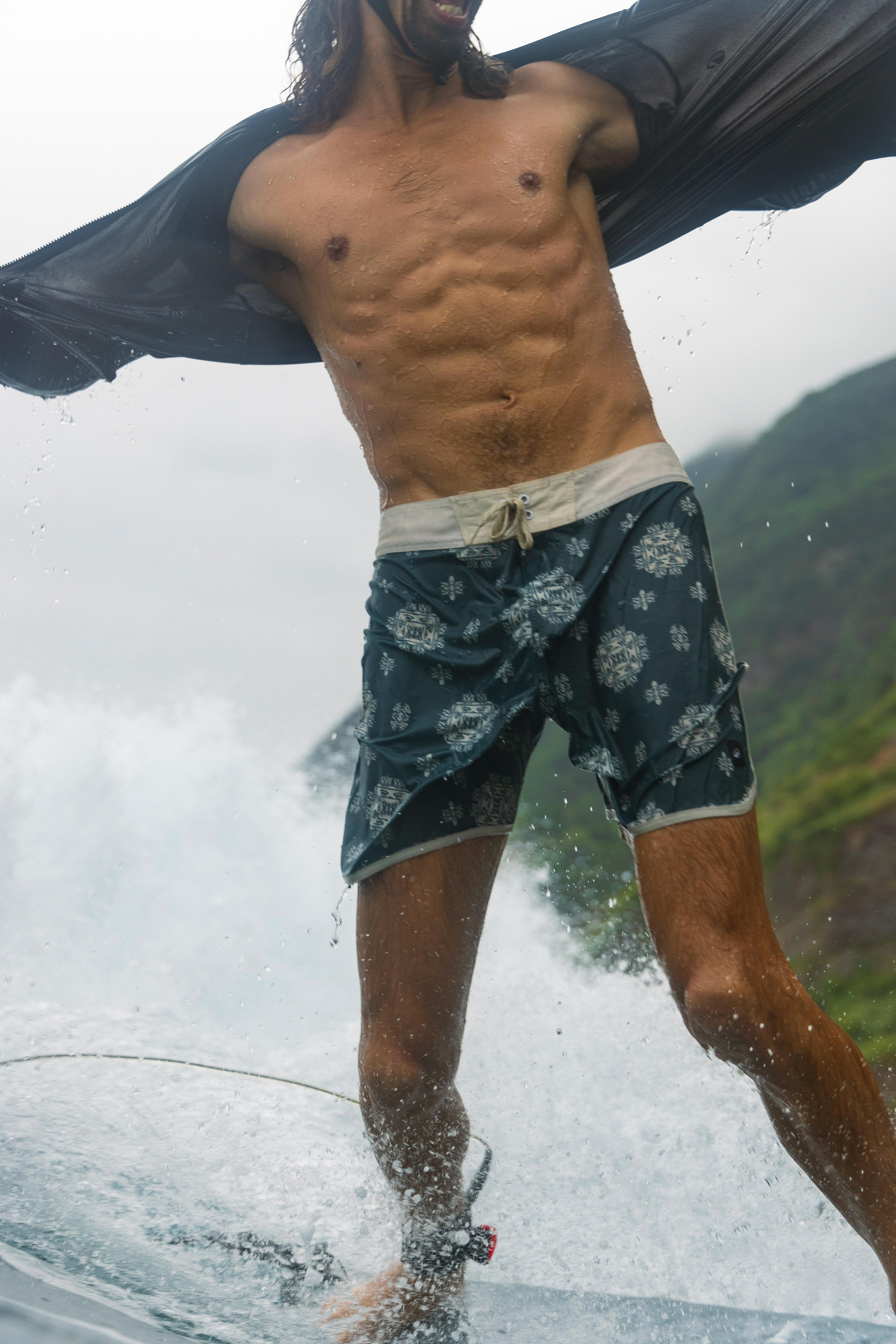 Boardshort surf 500 Long 18" Homme - Hyperdrama Granit vert 8/10