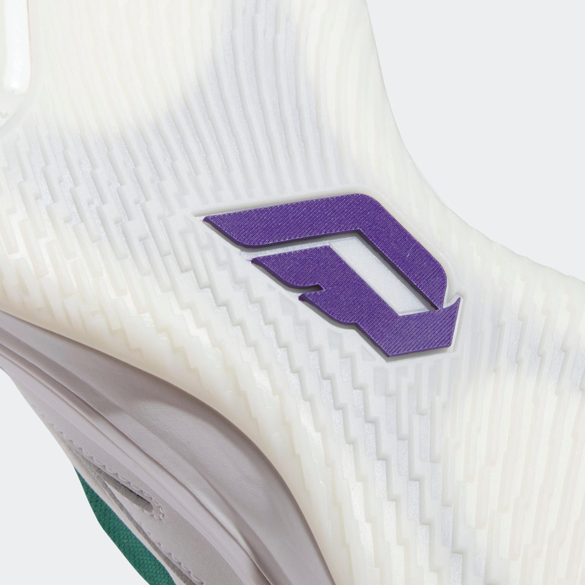 Sapatilhas de Basquetebol Adulto - Adidas Dame 9 Branco, Roxo e Verde 7/8