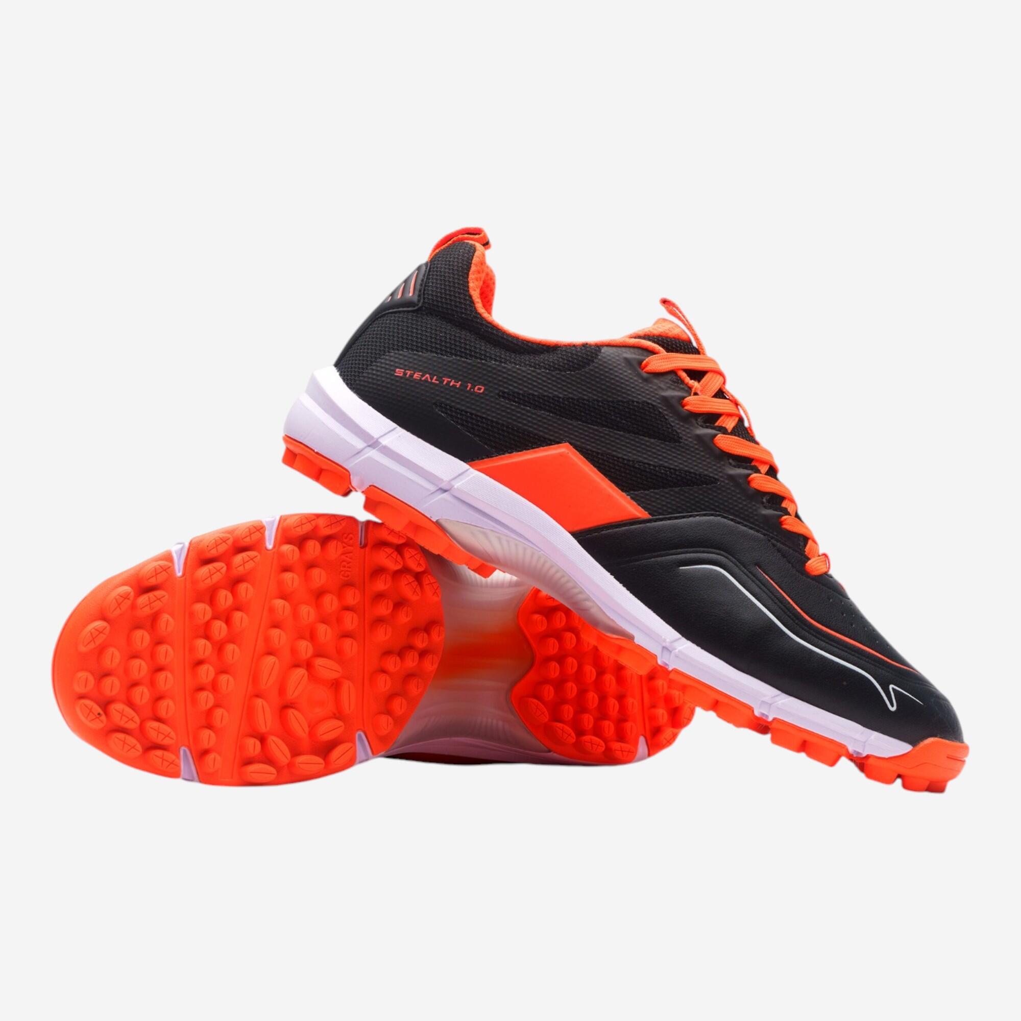 GRAYS Kids' Field Hockey Lace-Up Shoes Stealth 1.0 - Black/Orange
