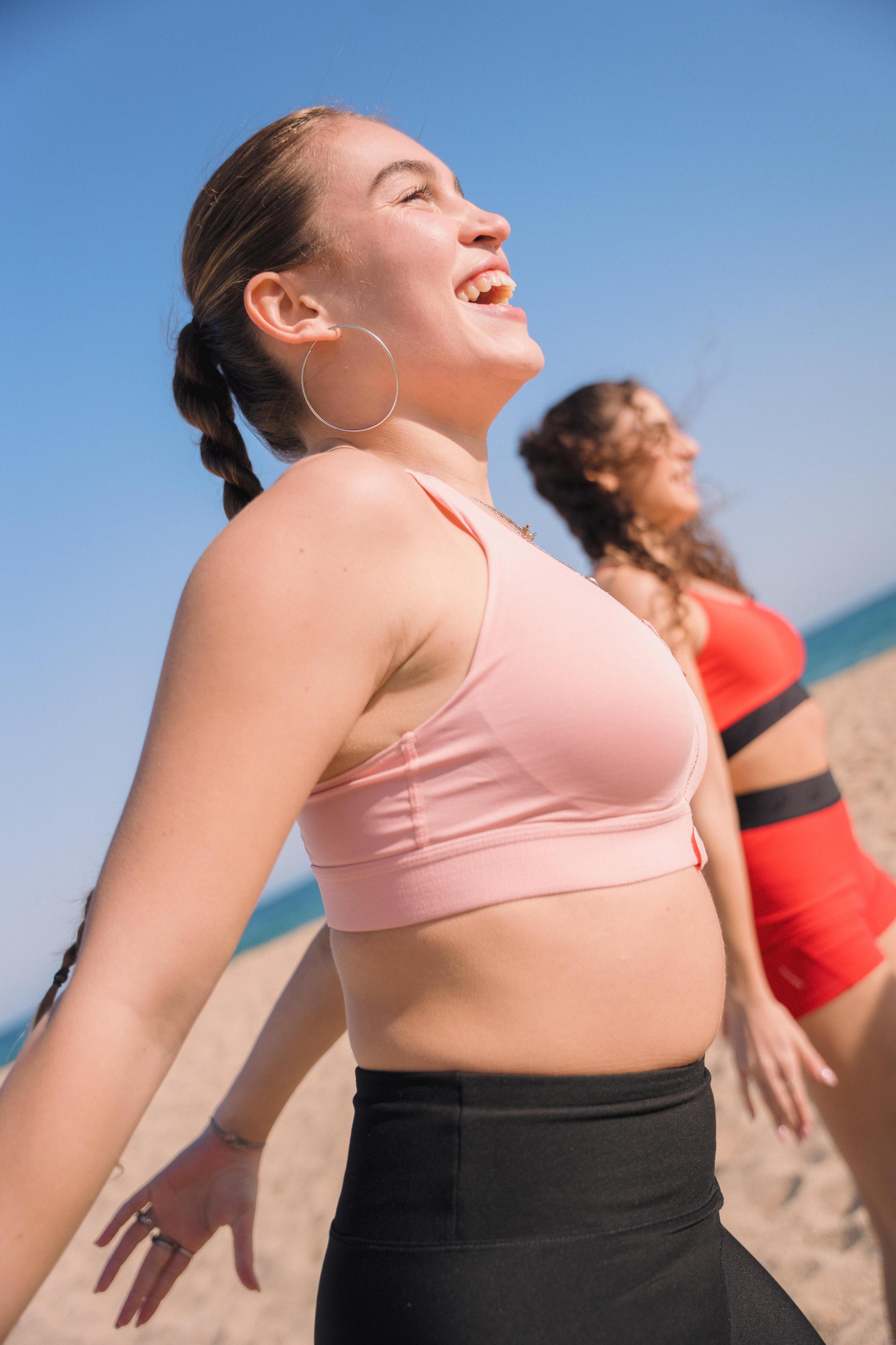 Brassiere-top de fitness de sujeción alta con cierre y rellenos rosa para mujer 7/8
