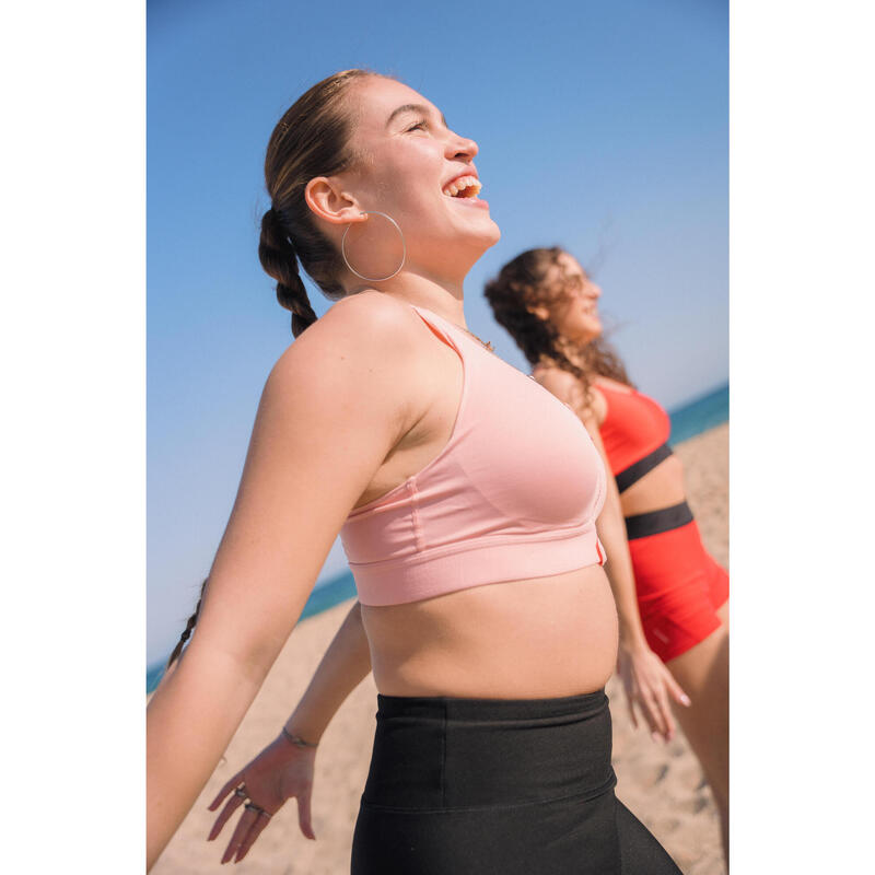 Bustieră cu fermoar și bureți Fitness cardio susținere mare Roz Damă