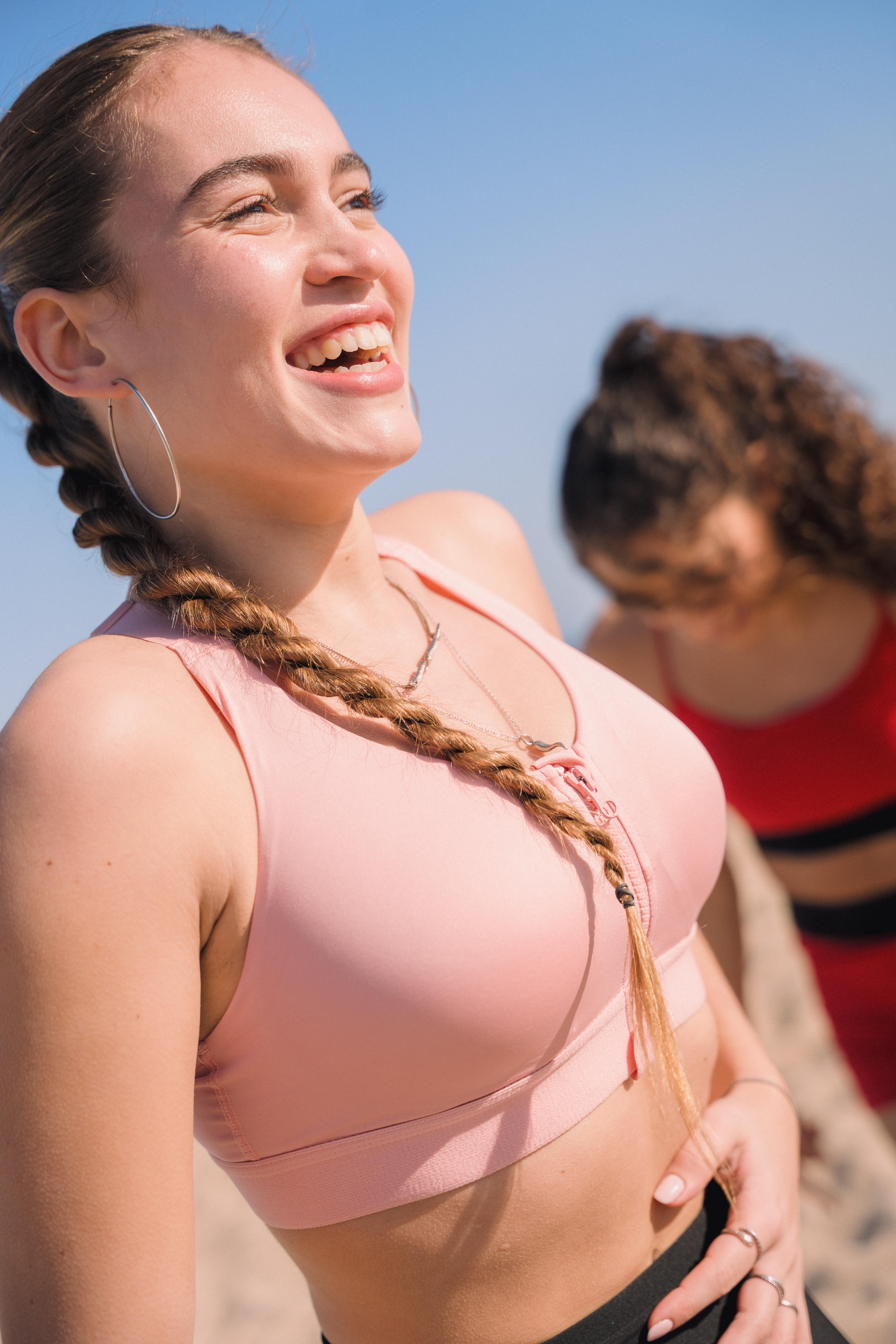 Women's High Support Zipped Sports Bra with Cups - Pink