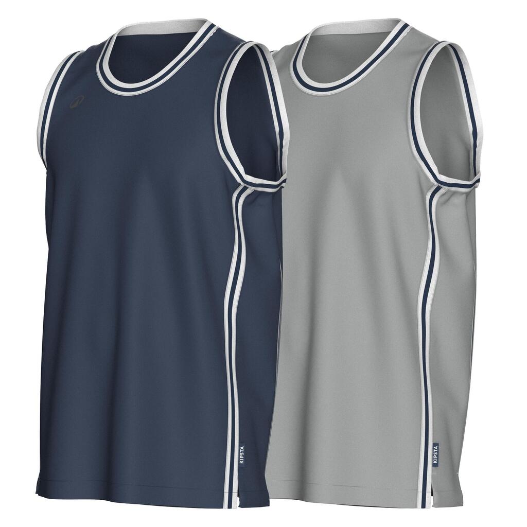 Maillot de Basketball sans manche réversible Adulte - TKR-500 gris bleu