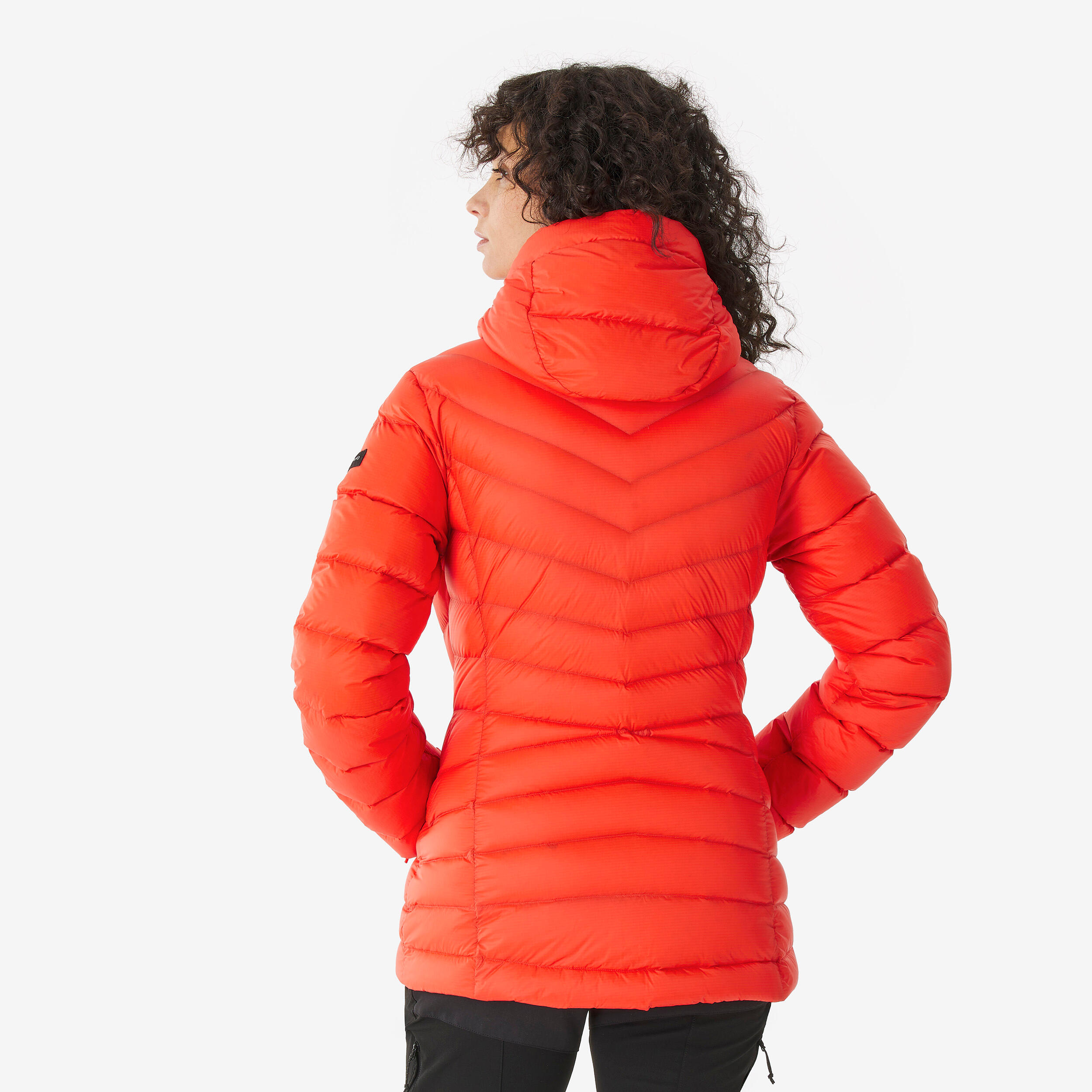 Women’s hooded down trekking jacket -10°C, MT500 - Red
