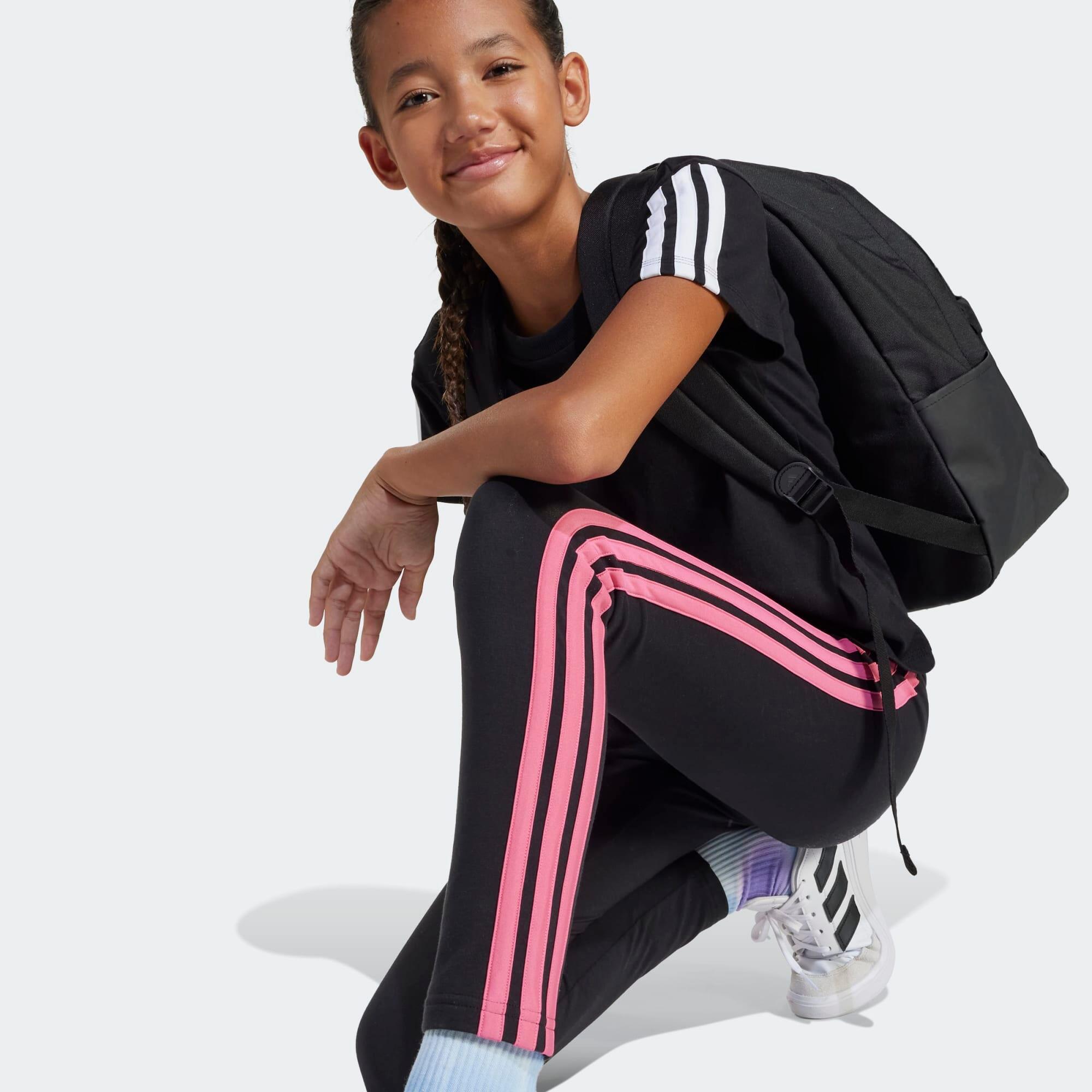 Leggings ADIDAS bambina ginnastica cotone nero-rosa 5/5