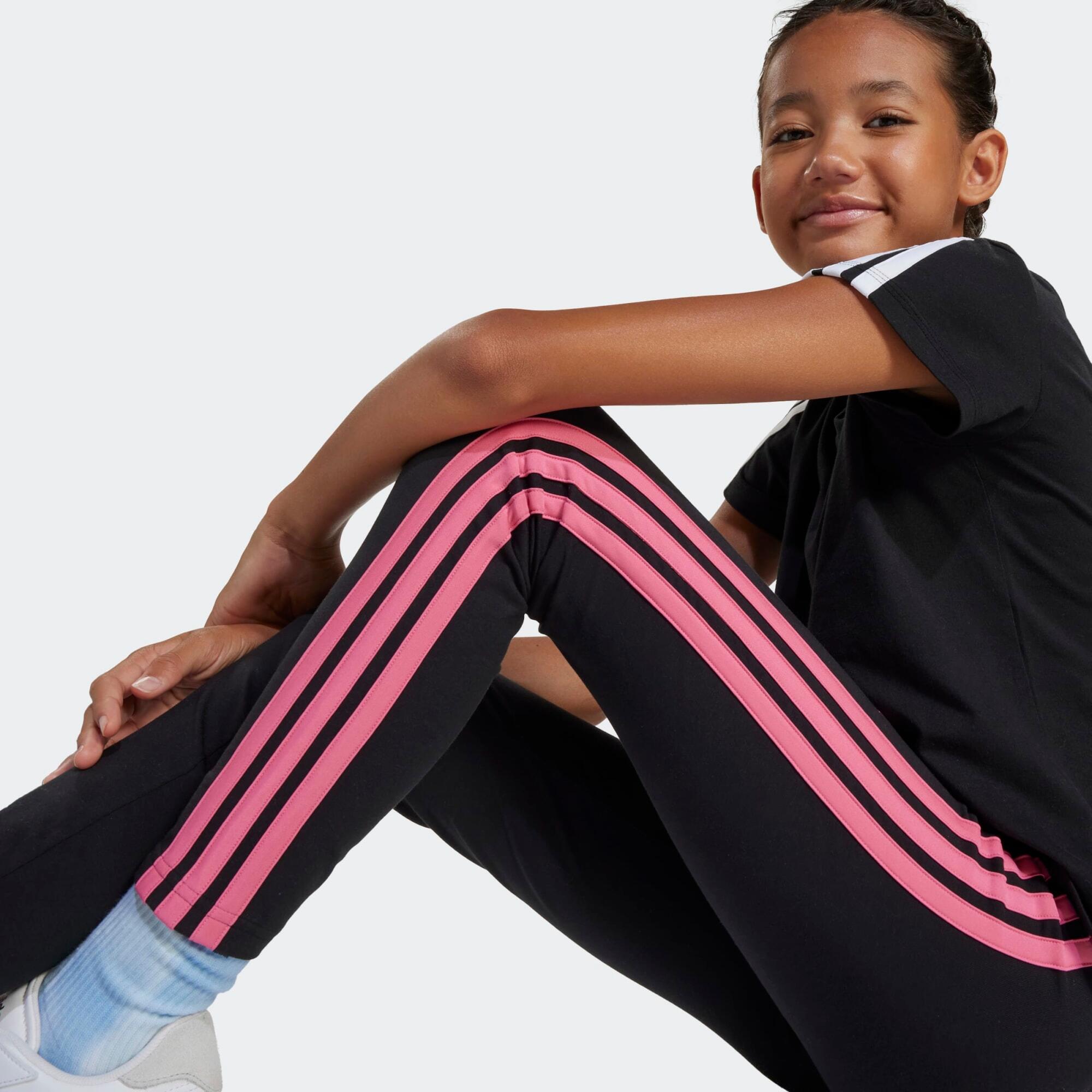 Leggings ADIDAS bambina ginnastica cotone nero-rosa 3/5