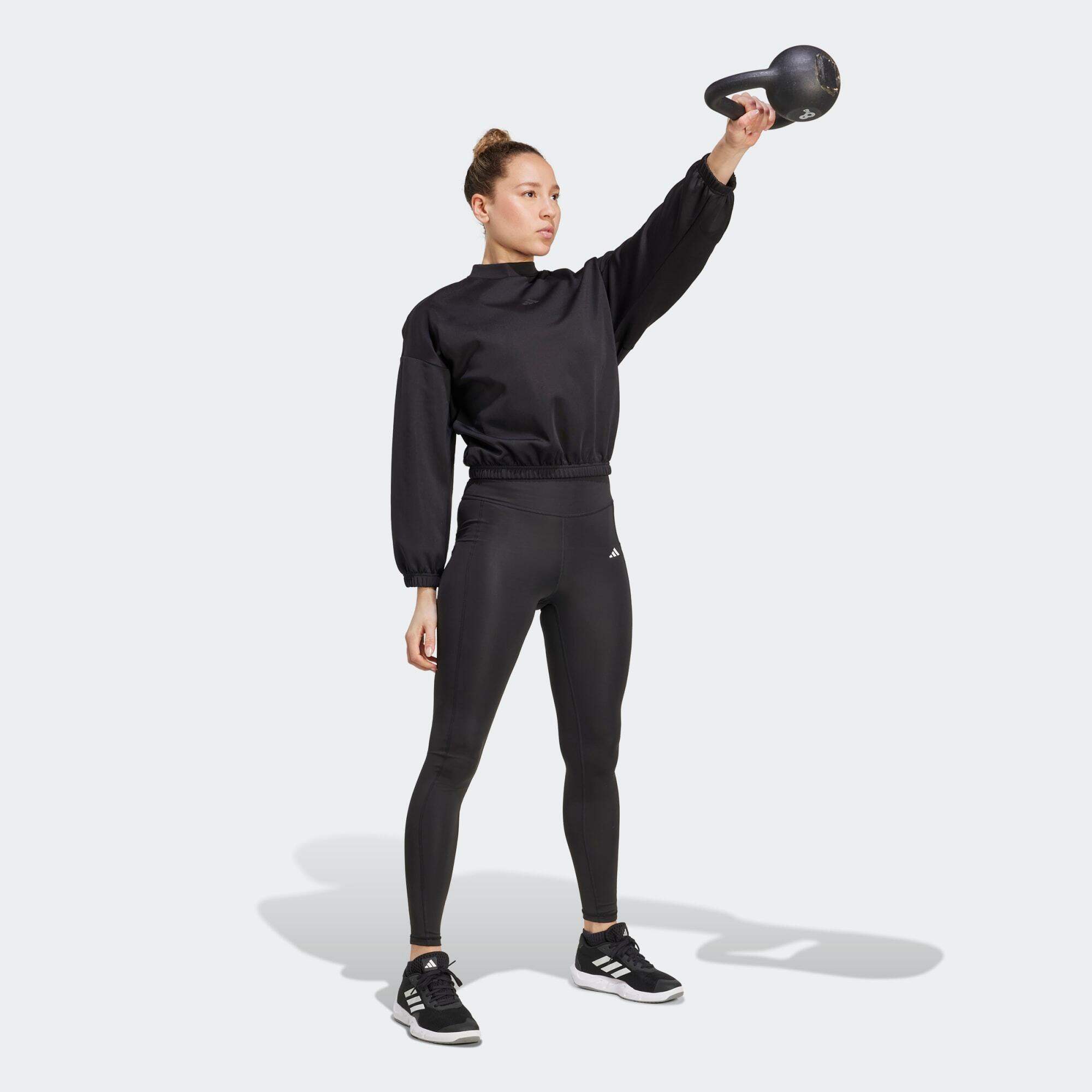 Crop-Top-Fitness-Sweatshirt für Damen, schwarz 2/5